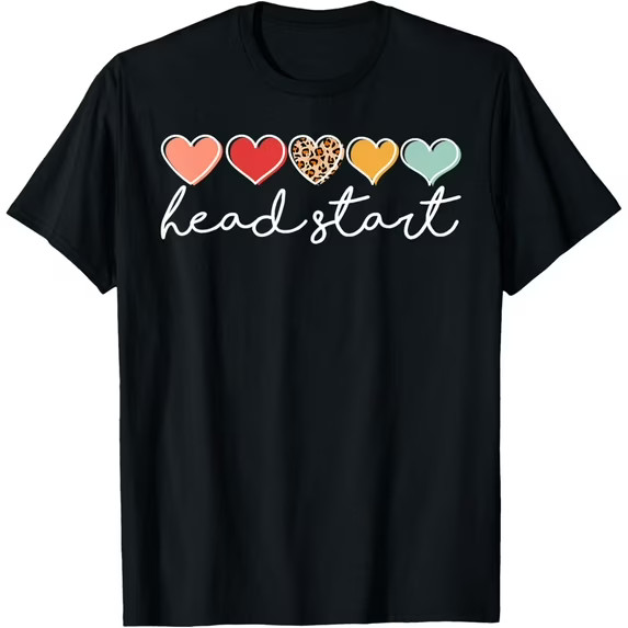 Head Start Heart Teachers Students Back To School Black T-shirt