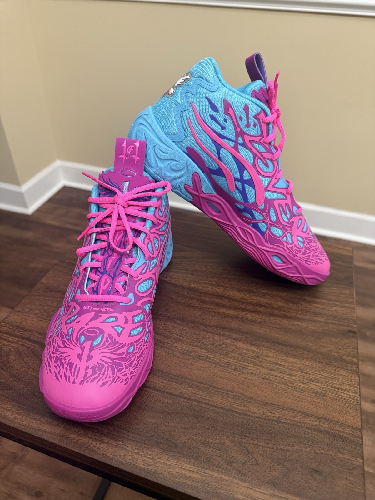 PUMA LaMelo Ball MB.01 Mid Top Basketball Sneakers Pink/Blue Lace Up 9.5