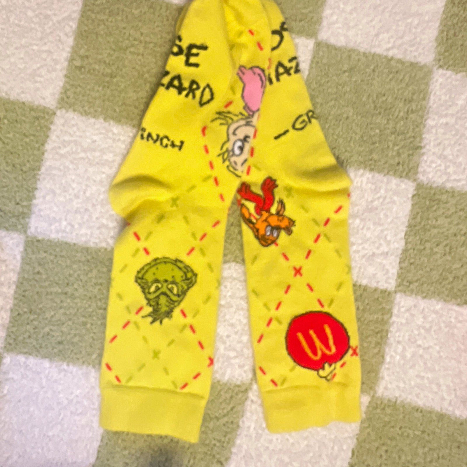 Yellow The Grinch McDonald’s Logo Graphic Print Women’s Crew Socks 1 Pair
