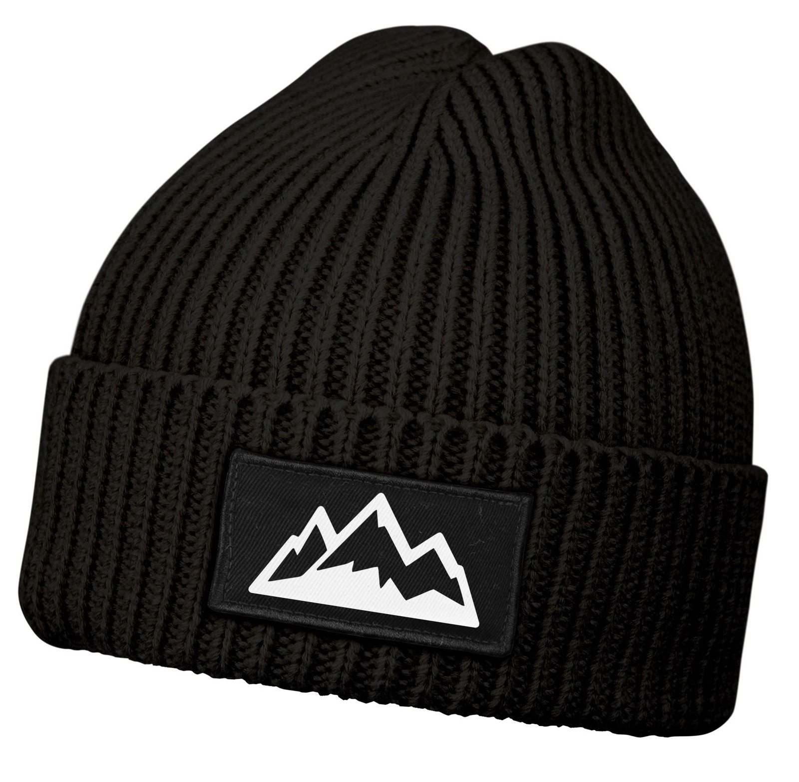 Ladies Beanie Winter Hat with Patch Mountain Badge Mountains Outdoor Print Print