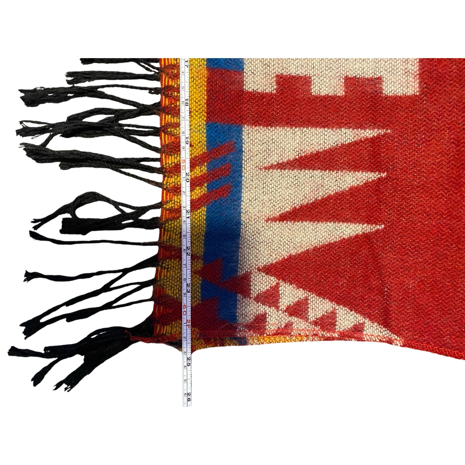 Vintage Aztec Scarf with Fringe Unisex Red Yellow Size in Pictures Decor