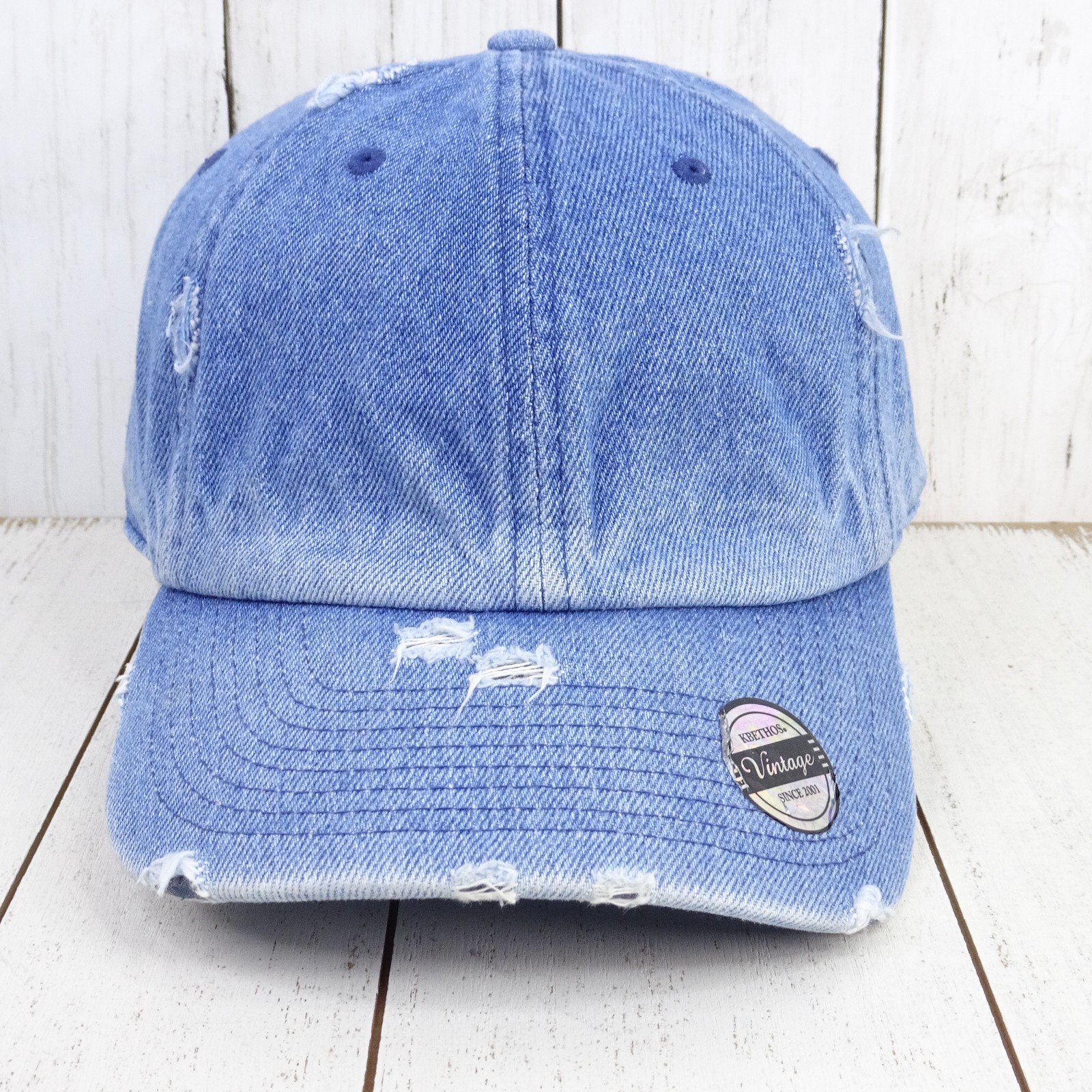 New Kbethos Vintage Style All Blue Jean Denim Distressed Hat Adjustable Blank