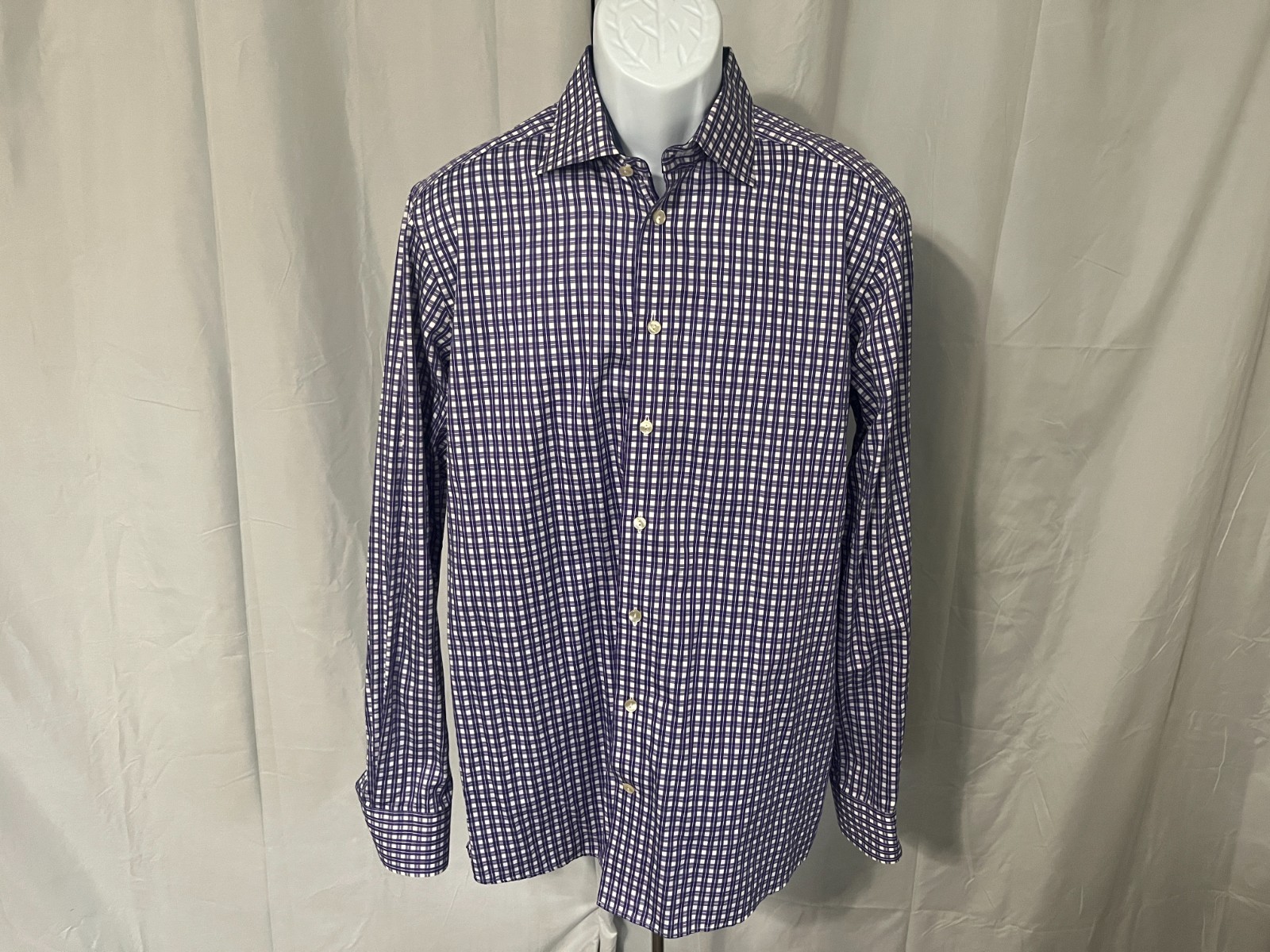 👔 Eton Men’s White Purple Contemporary Fit Dress Shirt 16 41 L Casual 💼✨