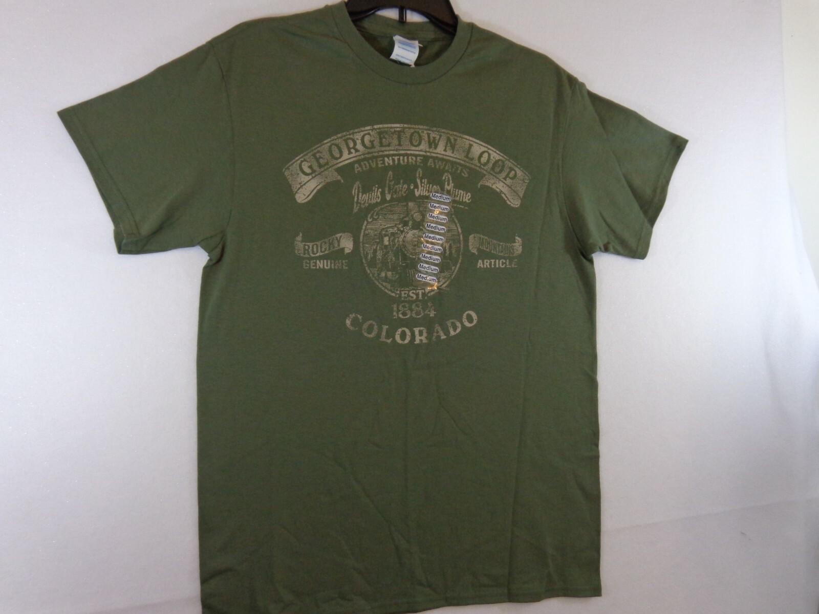 Rocky Mountains T Shirt Men’s Medium Green Colorado Georgetown Loop Graphic New