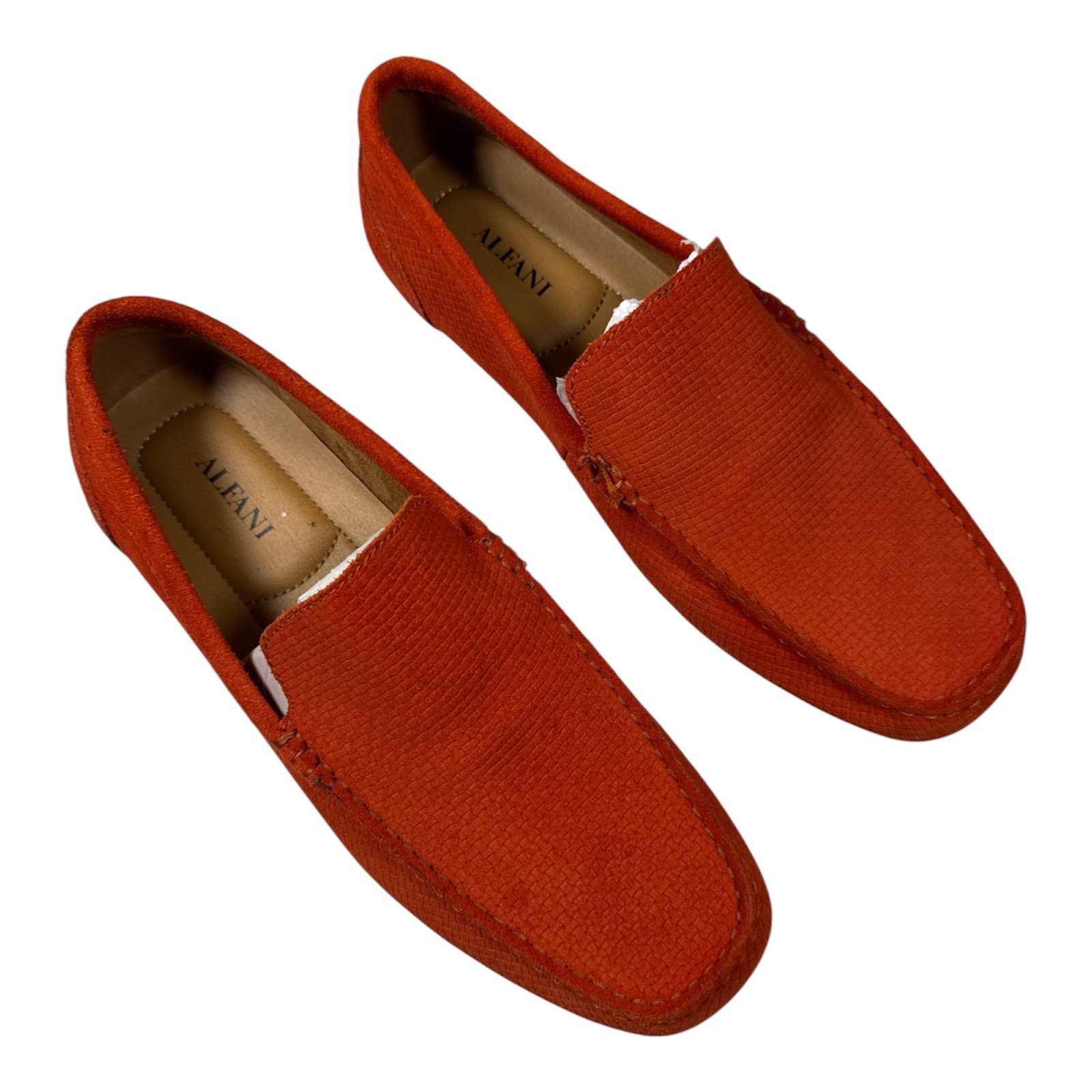 Alfani Kendric Mens 9M Bright Orange Suede Leather Cushion Slip on Driving Mocs