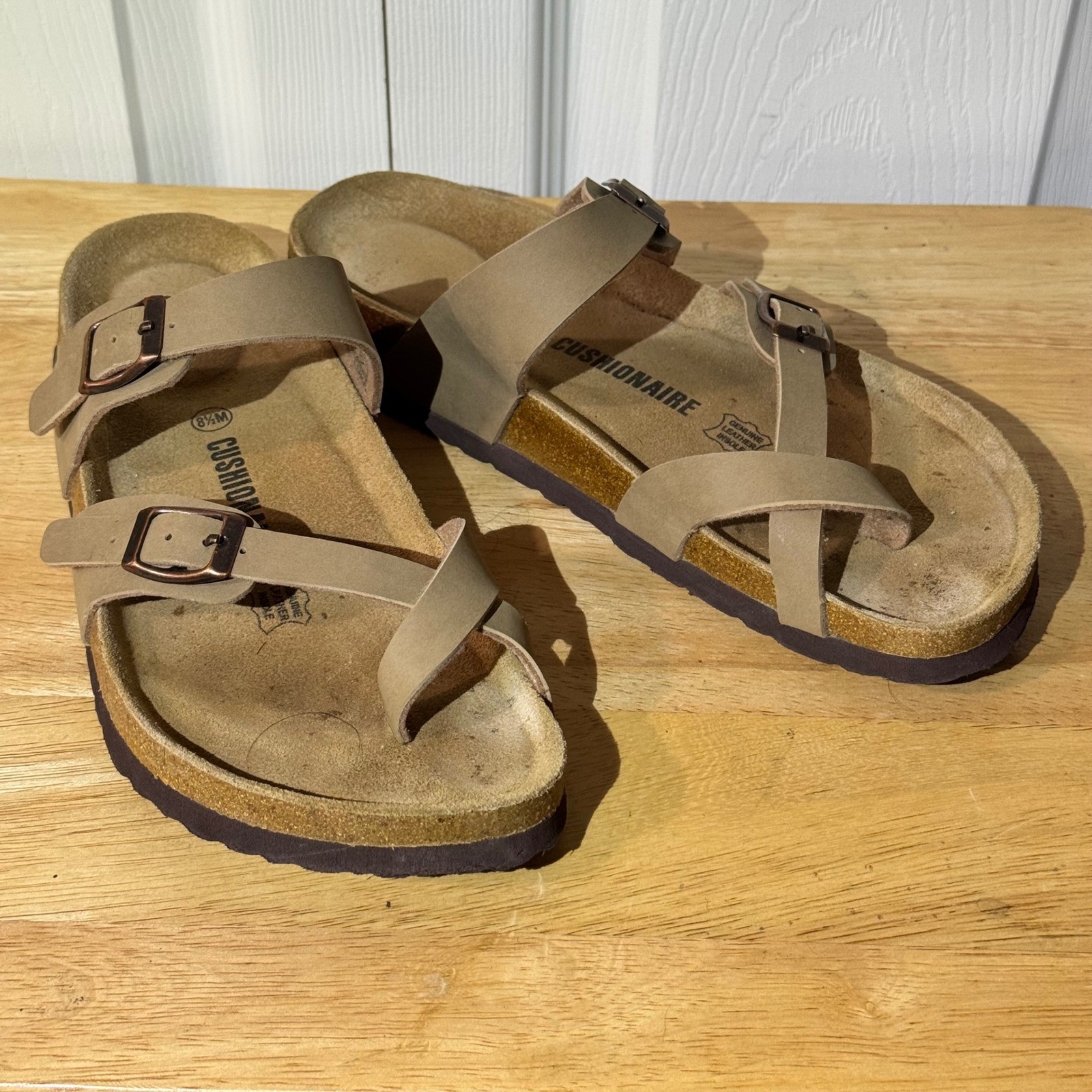 Cushionaire Lane Cork Footbed Sandals Taupe Brown Leather Insole Women’s 8.5 M