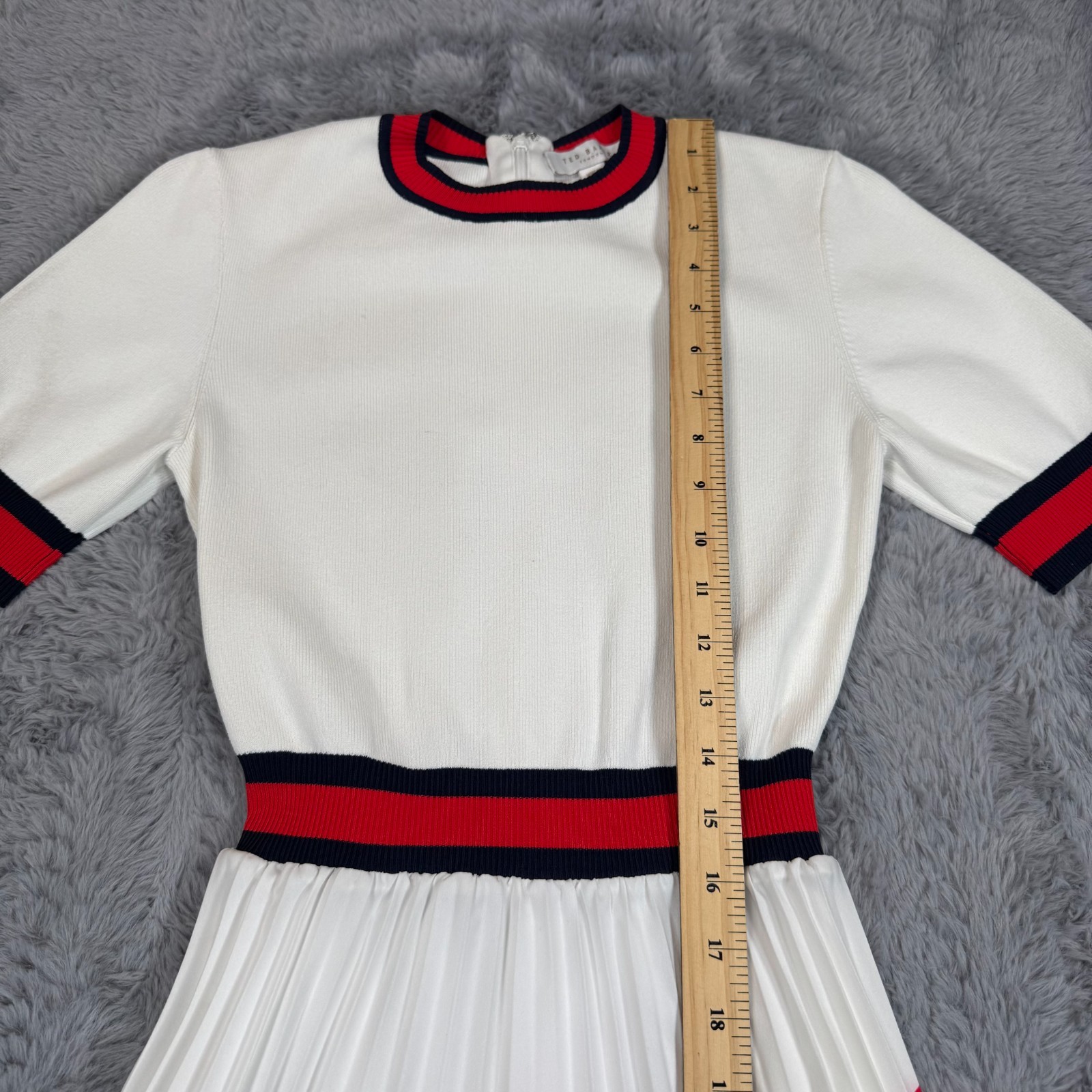 Ted Baker Fynlie Midi Dress Women’s 0 White Viscose Sweater Geometric Pleated