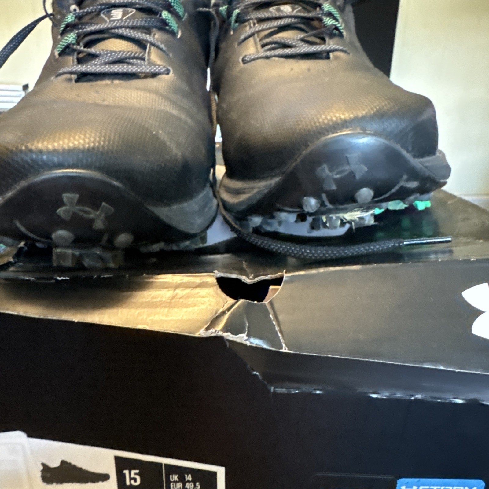 Under Armour HOVR Mens Size 15 Black Golf Drive Pro Shoes Spikes 3026919-001