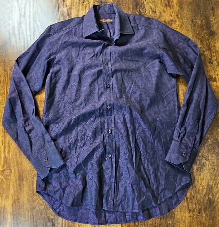 Etro Milano Men’s Shirt Long Sleeve Geometric Pattern Button Up Purple Size 39 M