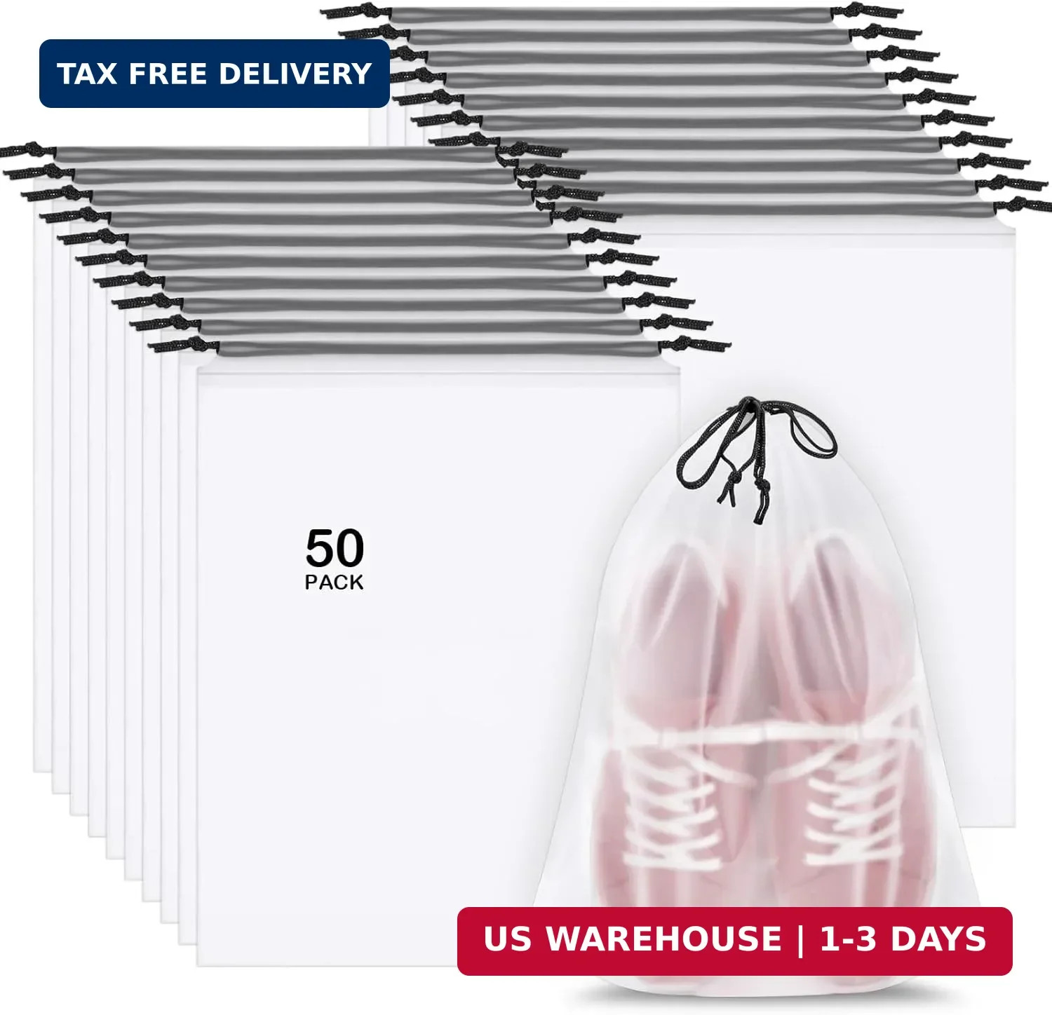 50 Pack Clear Shoe Bags for Travel Waterproof 15.7×11.8in Drawstring Storage Bag