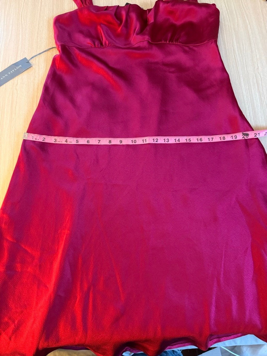 Ann Taylor 100% Silk Berry Satin Midi Slip Dress NWT Size 10 Lined Wedding Guest