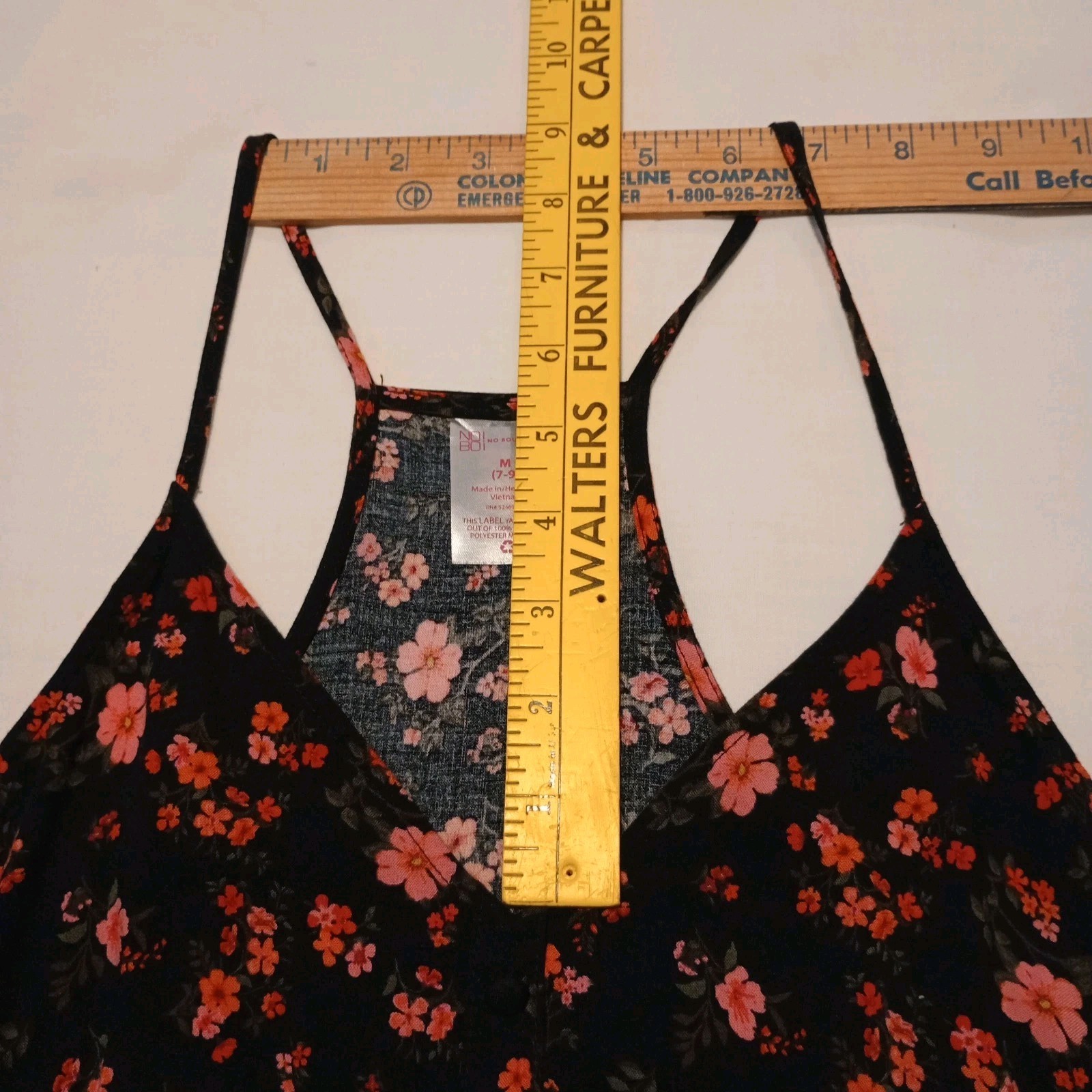No Boundaries Juniors Size M 7-9 Rayon Tank Top Black Pink Floral Racer Back LNC