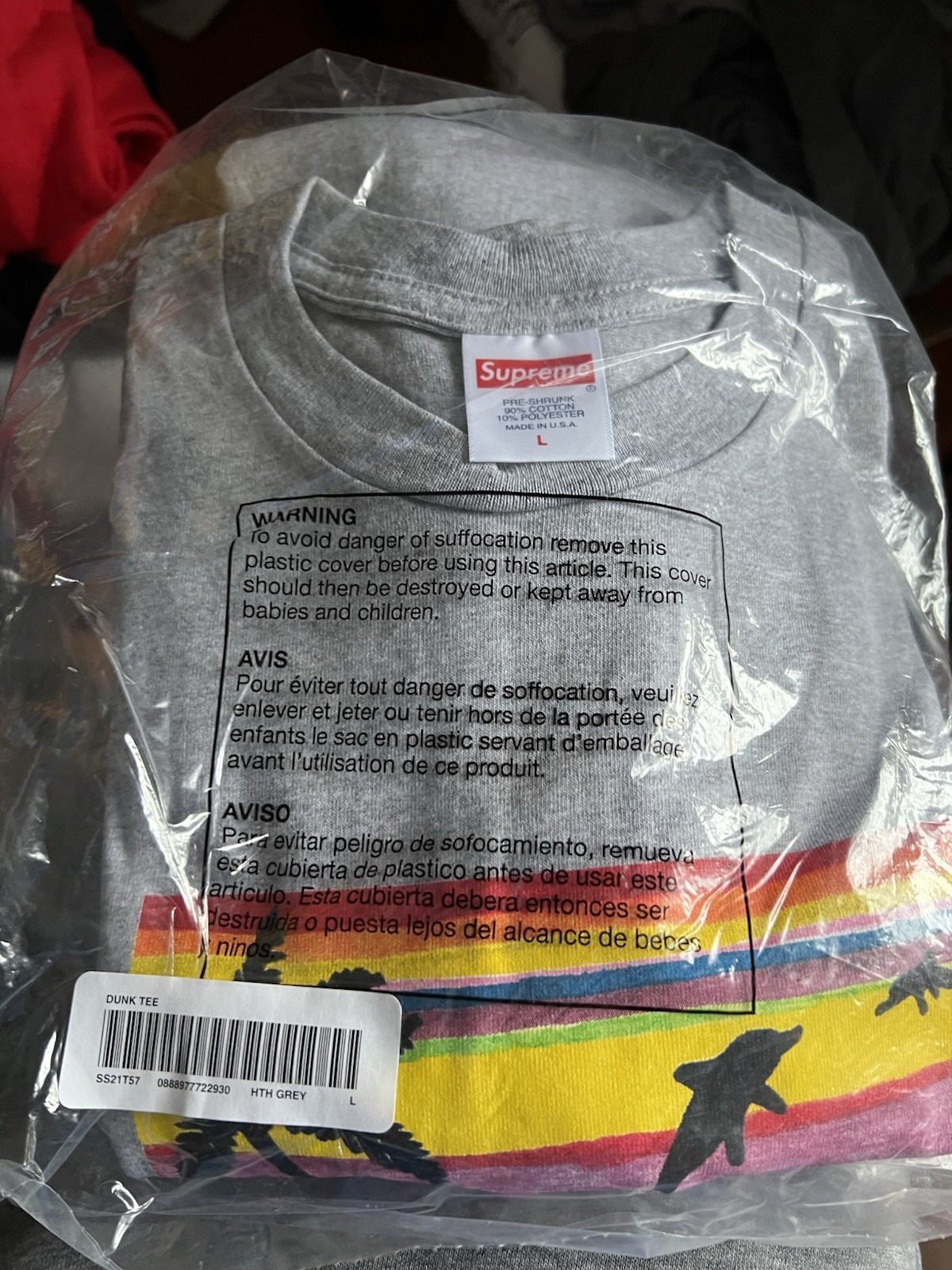 Supreme Dunk Tee Heather Gray Graphic Logo Knit Men’s L Crew Neck SS21T57