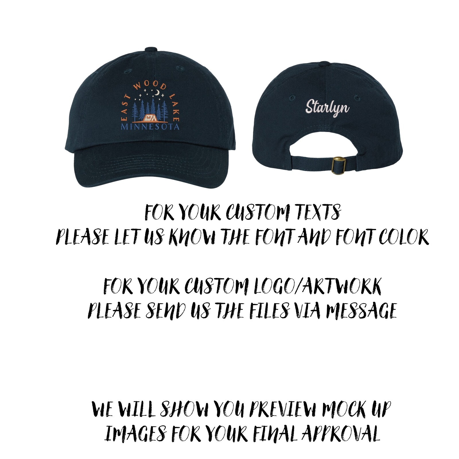 Ink Stitch Custom Logo Texts Stitching Logo Texts Cotton Bio-washed Dad Caps
