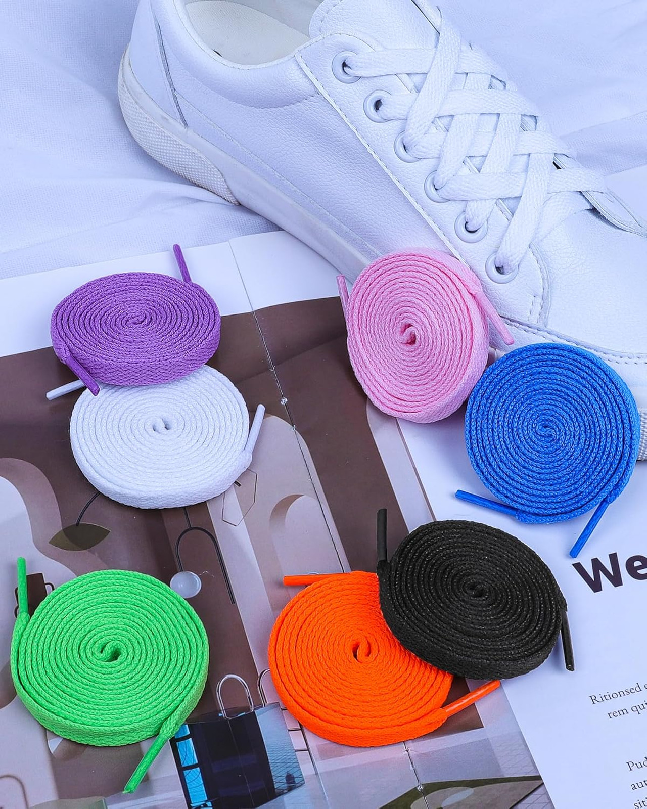 Shoe Laces for Sneakers Flat Polyester 54 Inch White 4 Pairs Athletic Casual