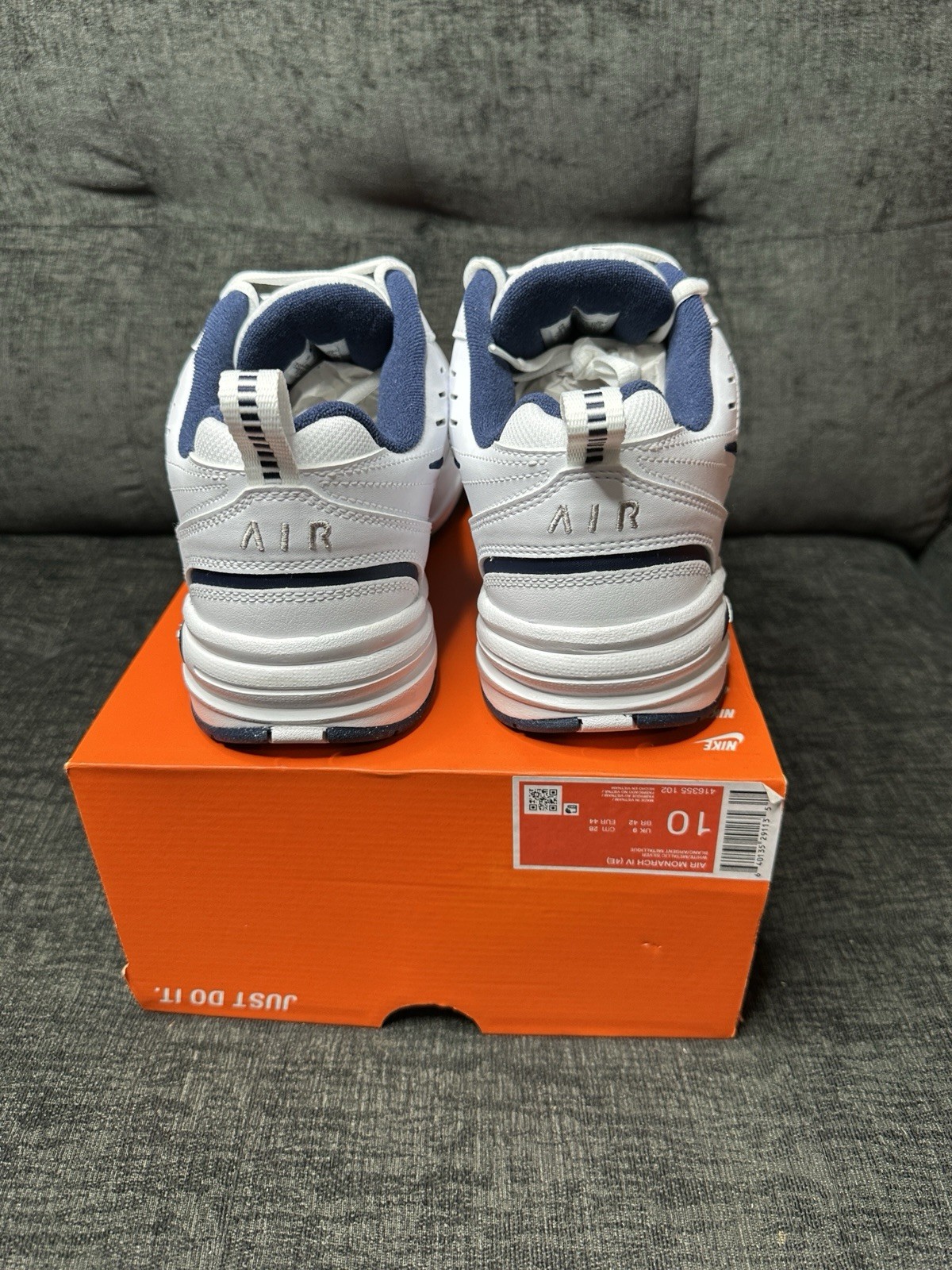 Nike Air Monarch IV 4E White Navy Mens 10 Wide Training Shoe 4E 416355-102 New