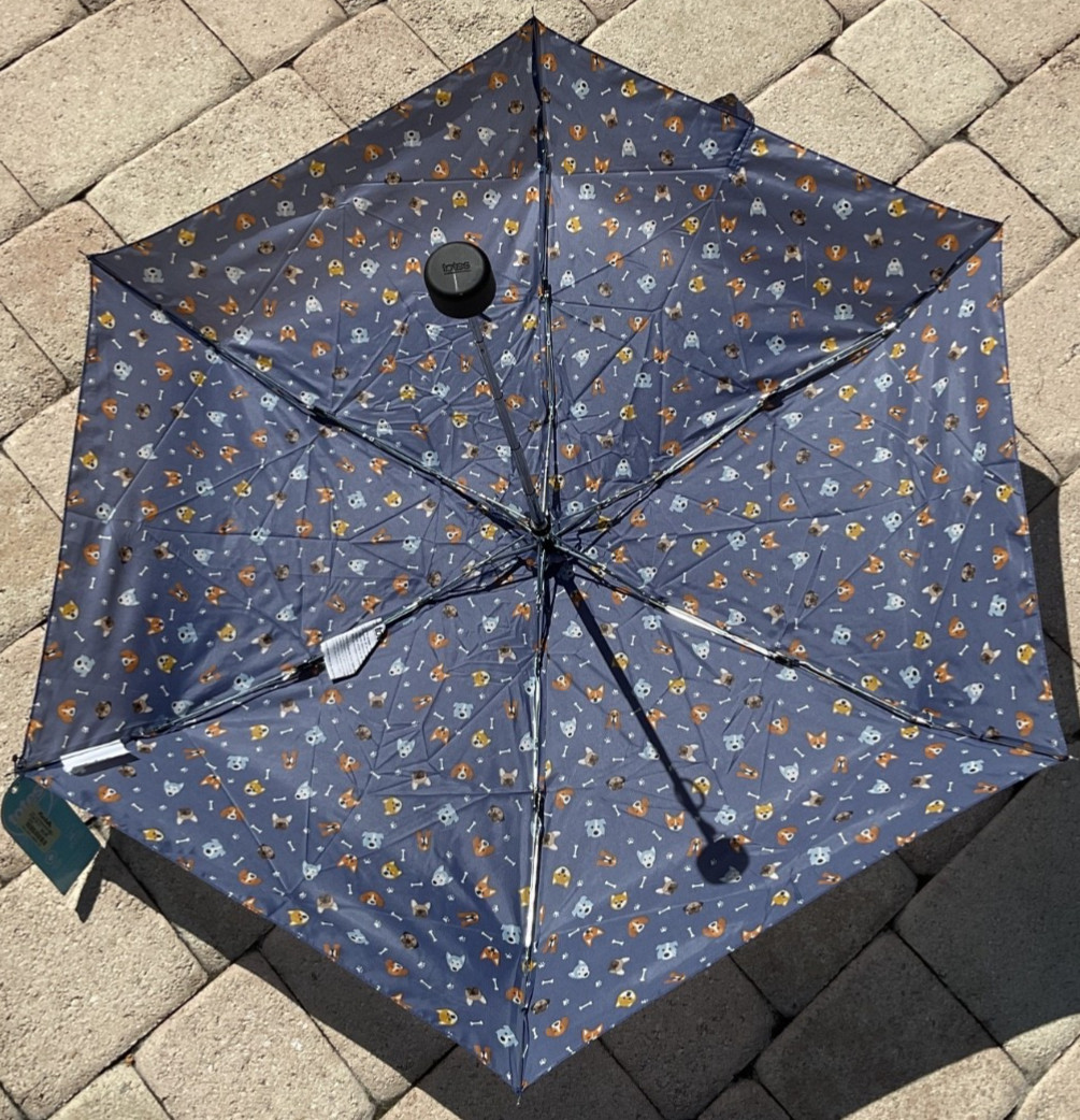 TOTES WOMEN’S UMBRELLA MINI DOGS 6 inches MANUAL OPEN CLOSE NWT