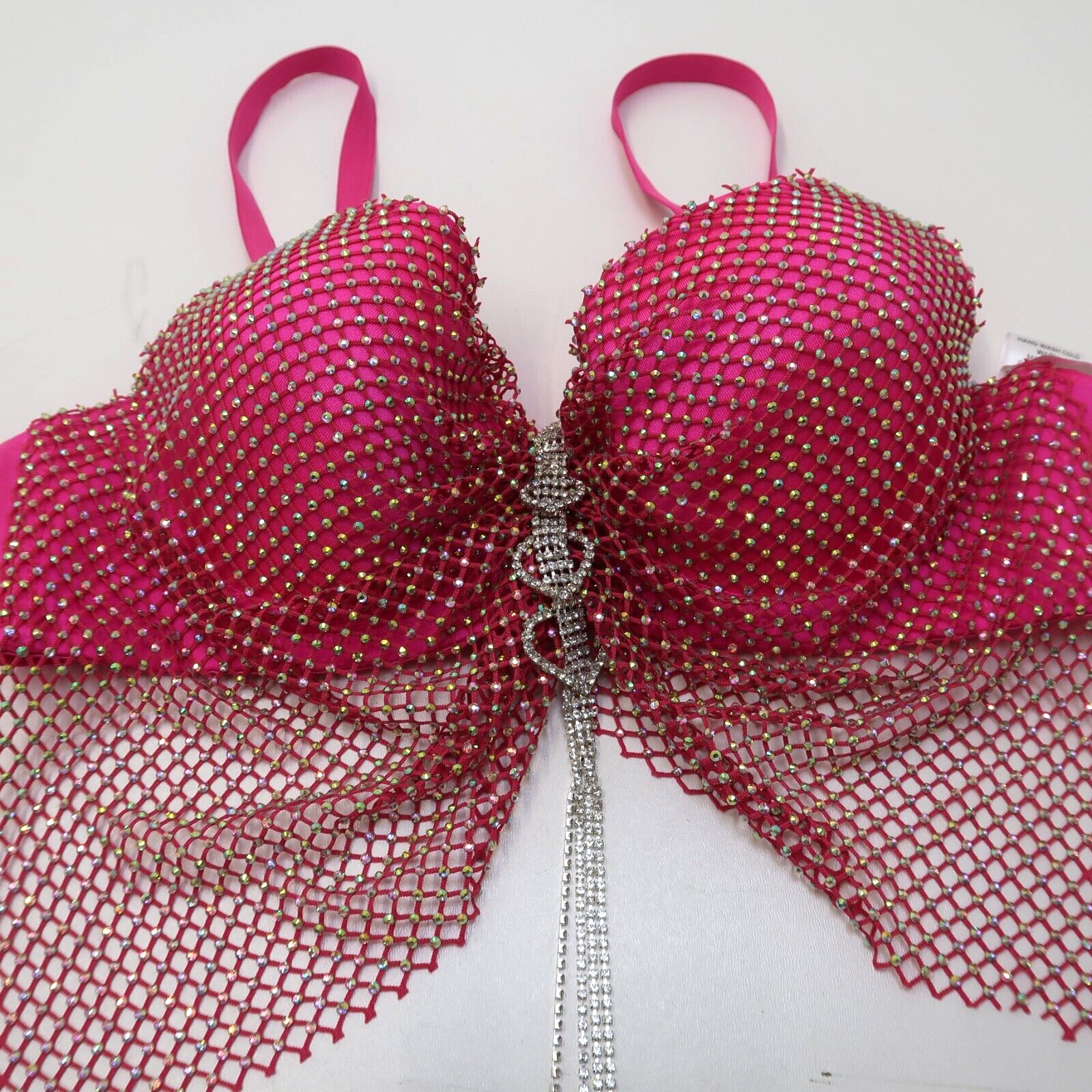 Lydia USA Crystal Rhinestone Tassel Glam Pink Bustier Crop Top Size Small Dance