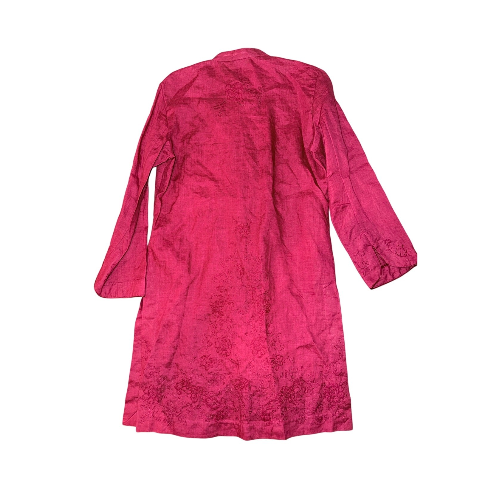 Vintage passports deep red 100% ramie button front tunic duster jacket size 6