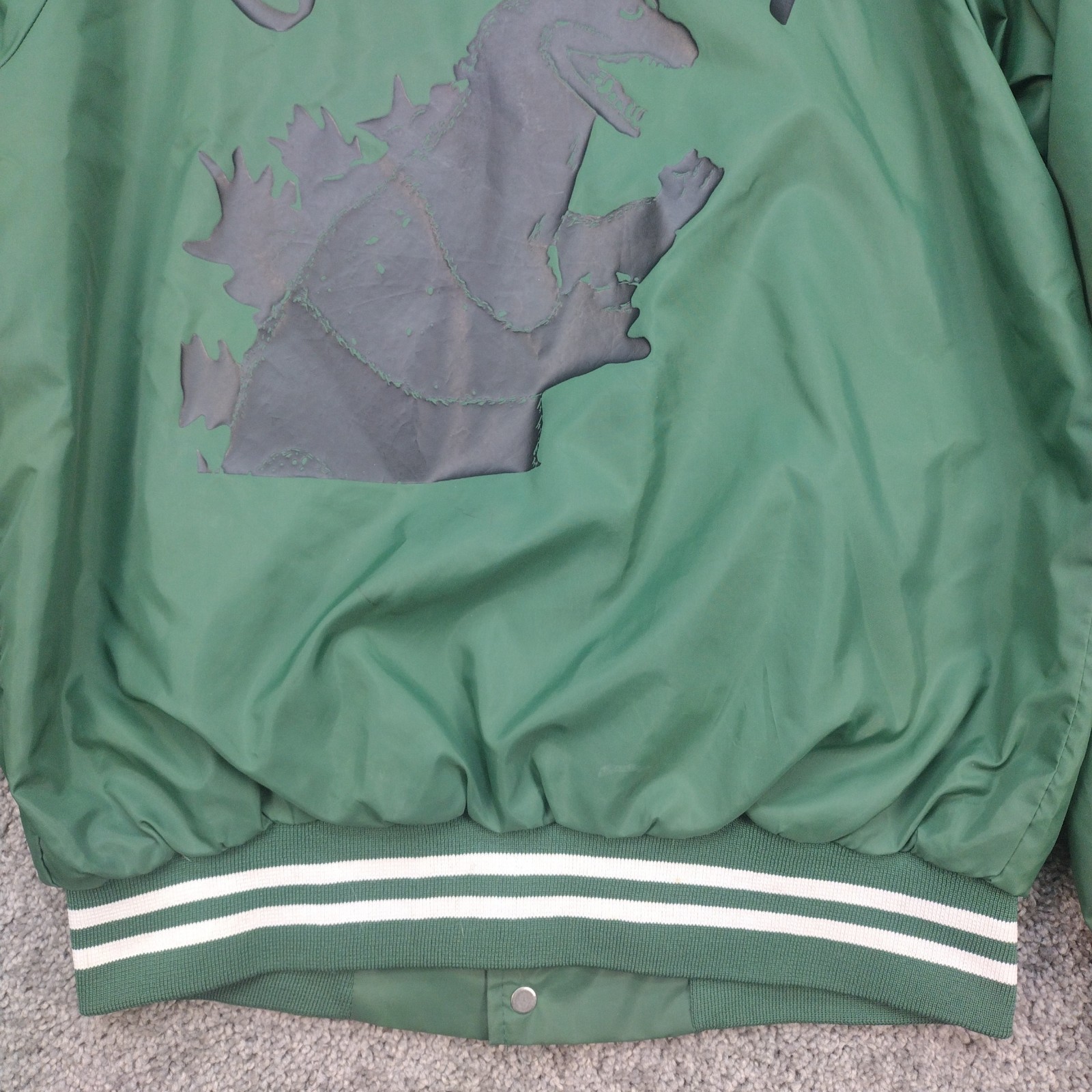 Vintage 80s Hartwell GODZILLA Green Satin Jacket Made In USA Medium 38-40 COOL