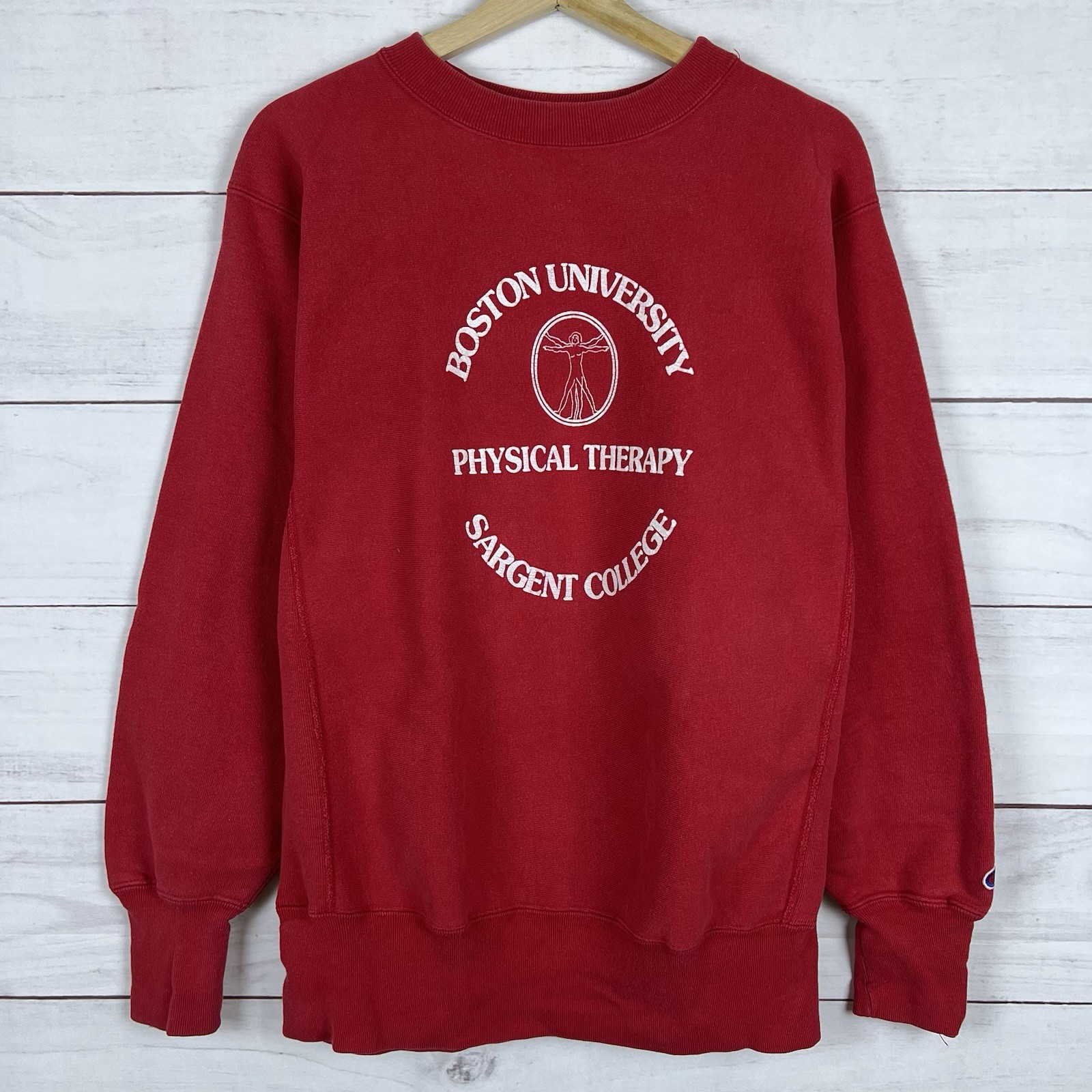 Vintage 90s Boston University Champion Reverse Weave Collegiate Red Size Large