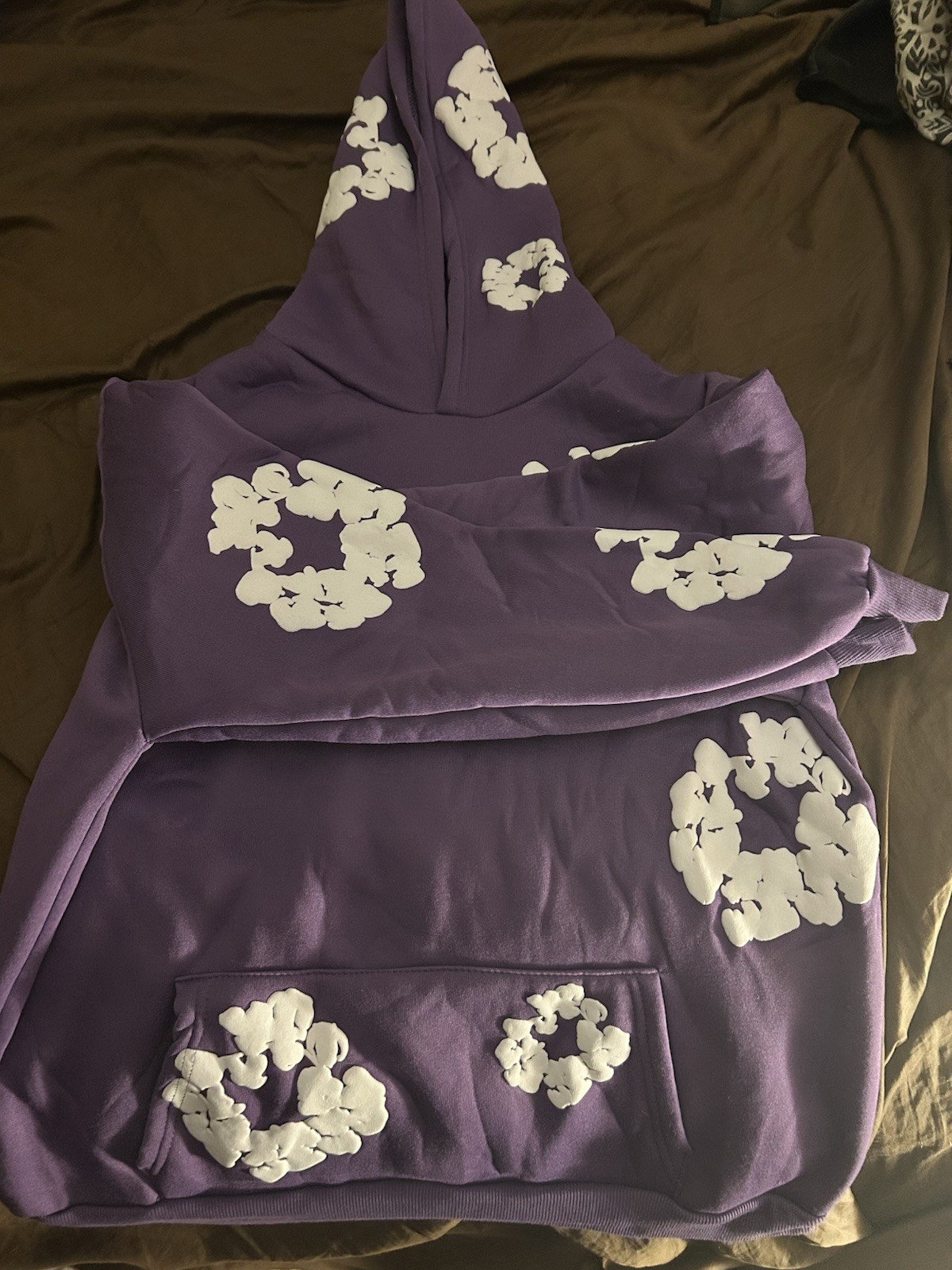 DENIM TEARS African Diaspora Goods Purple/White Floral Pullover Hoodie L Pockets