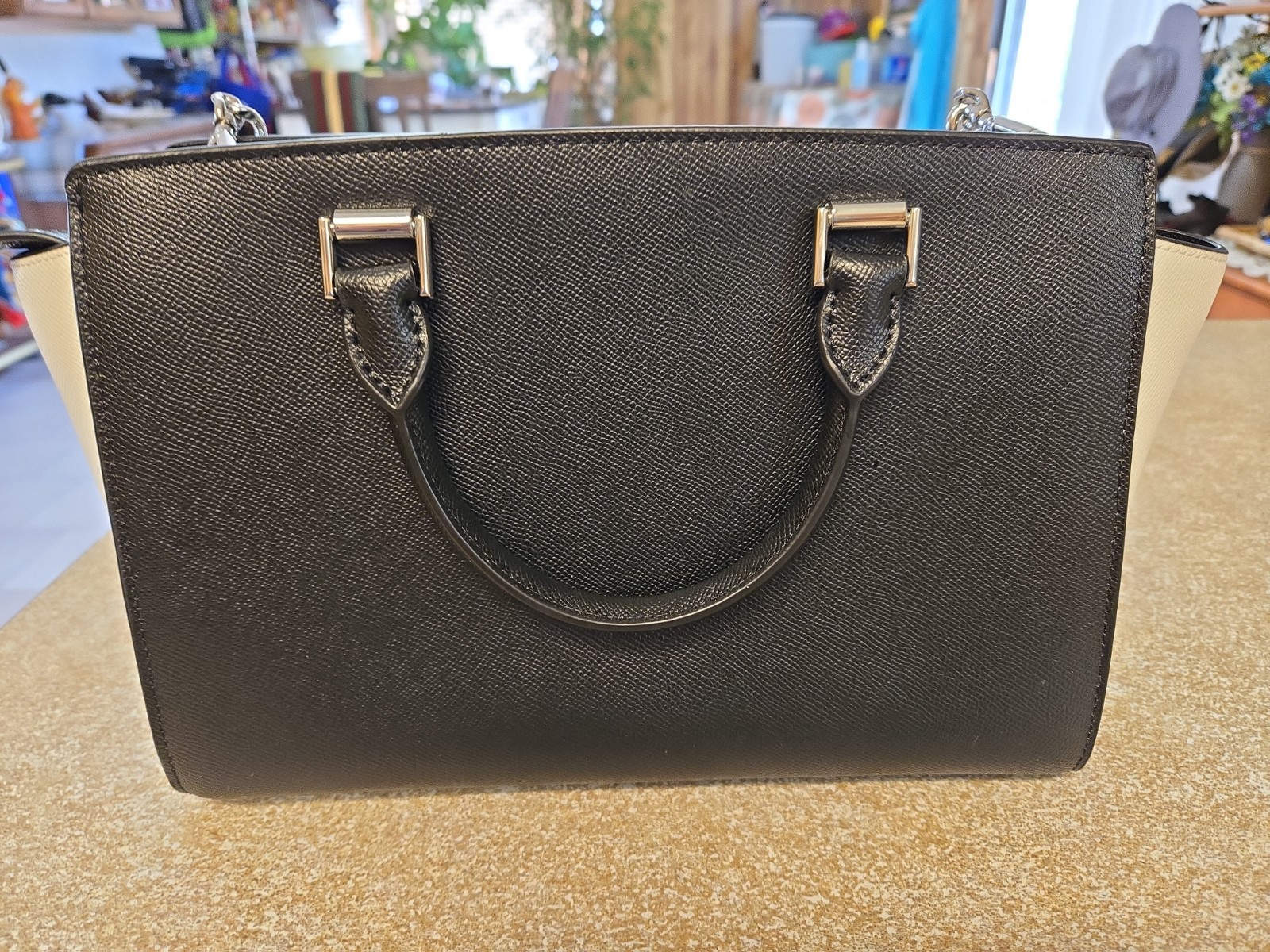 Michael Kors black/grey/white large handbag w crossbody strap NWOT