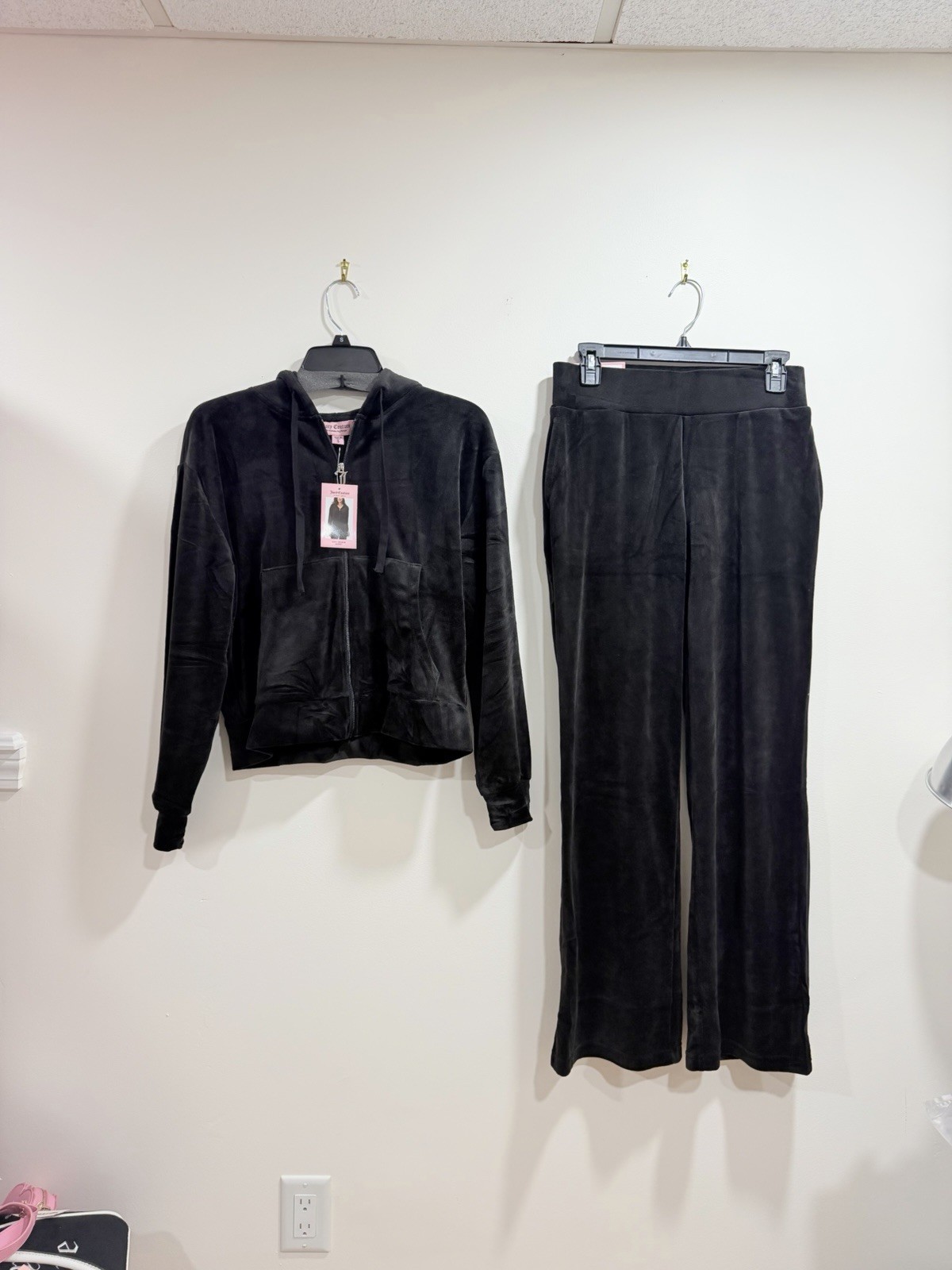 NWT Juicy Couture Velour Tracksuit Set Black Rhinestone Logo Size S