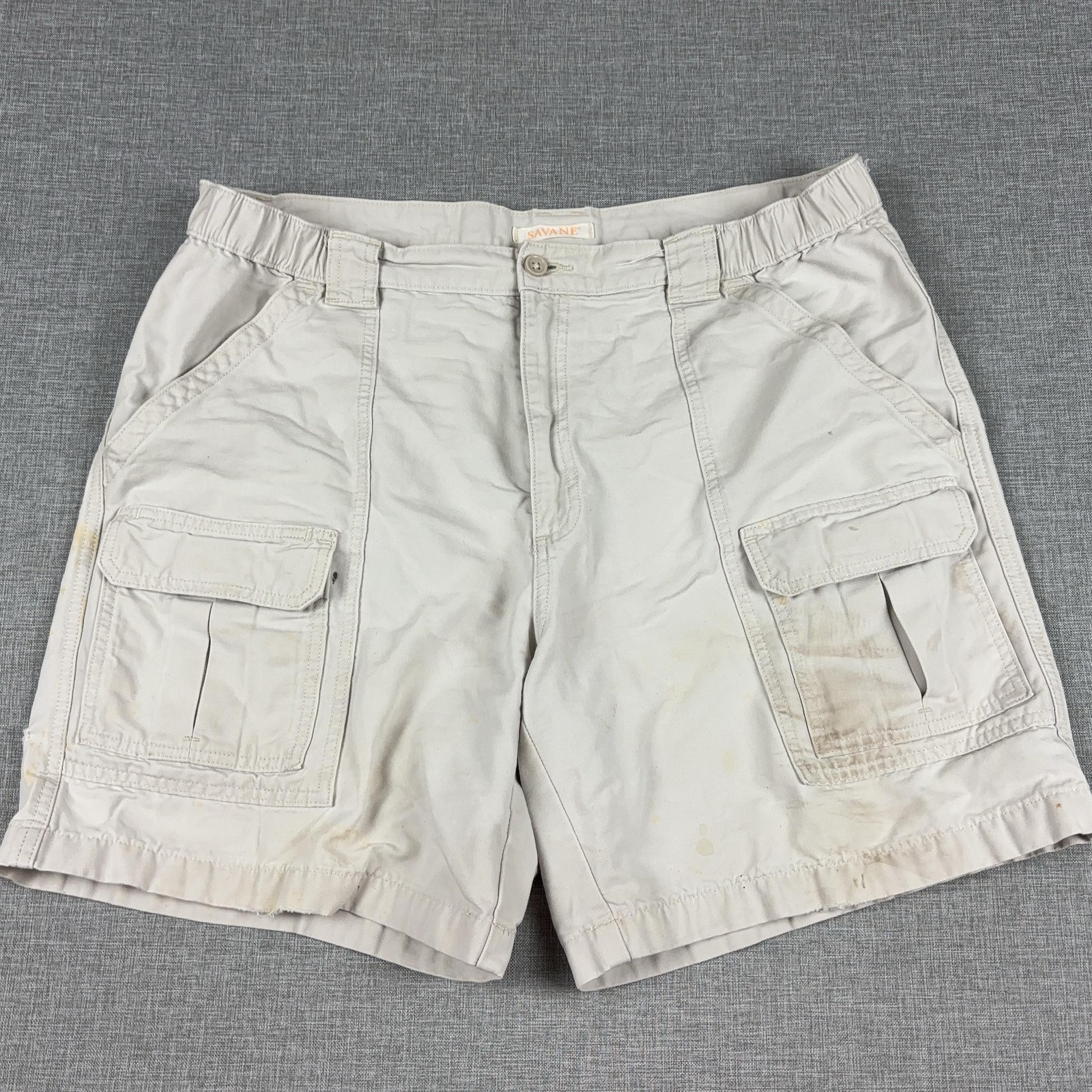 Savane Shorts Mens 38 Beige Cargo Canvas Pleated Relaxed Fit 7 Inseam Casual