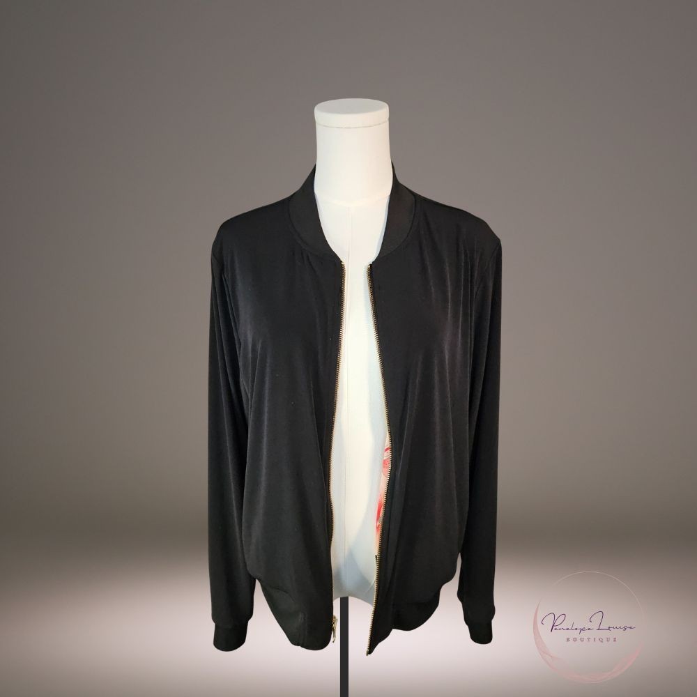 Reversible Women’s Bomber Jacket Black Floral Zip Front YKK Size M/L Unbranded