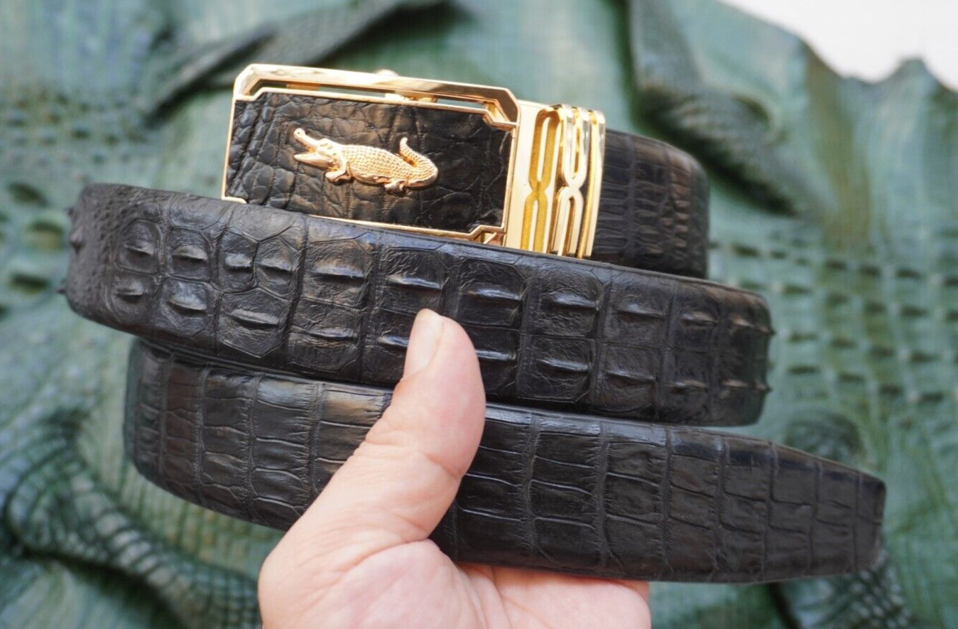 Black Genuine CROCODILE Hornback LEATHER Skin Men’s Belt -W 1.3 inch # Q01