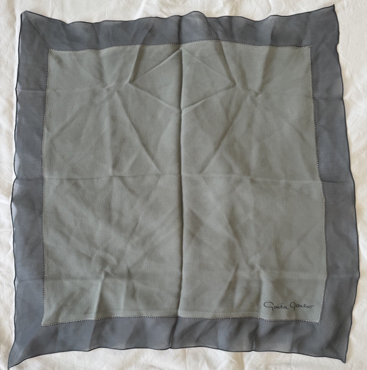 “Greta Garbo”, Sheer, 2-tone Gray 100% Silk Chiffon Scarf, 21 X 21 in Sqr