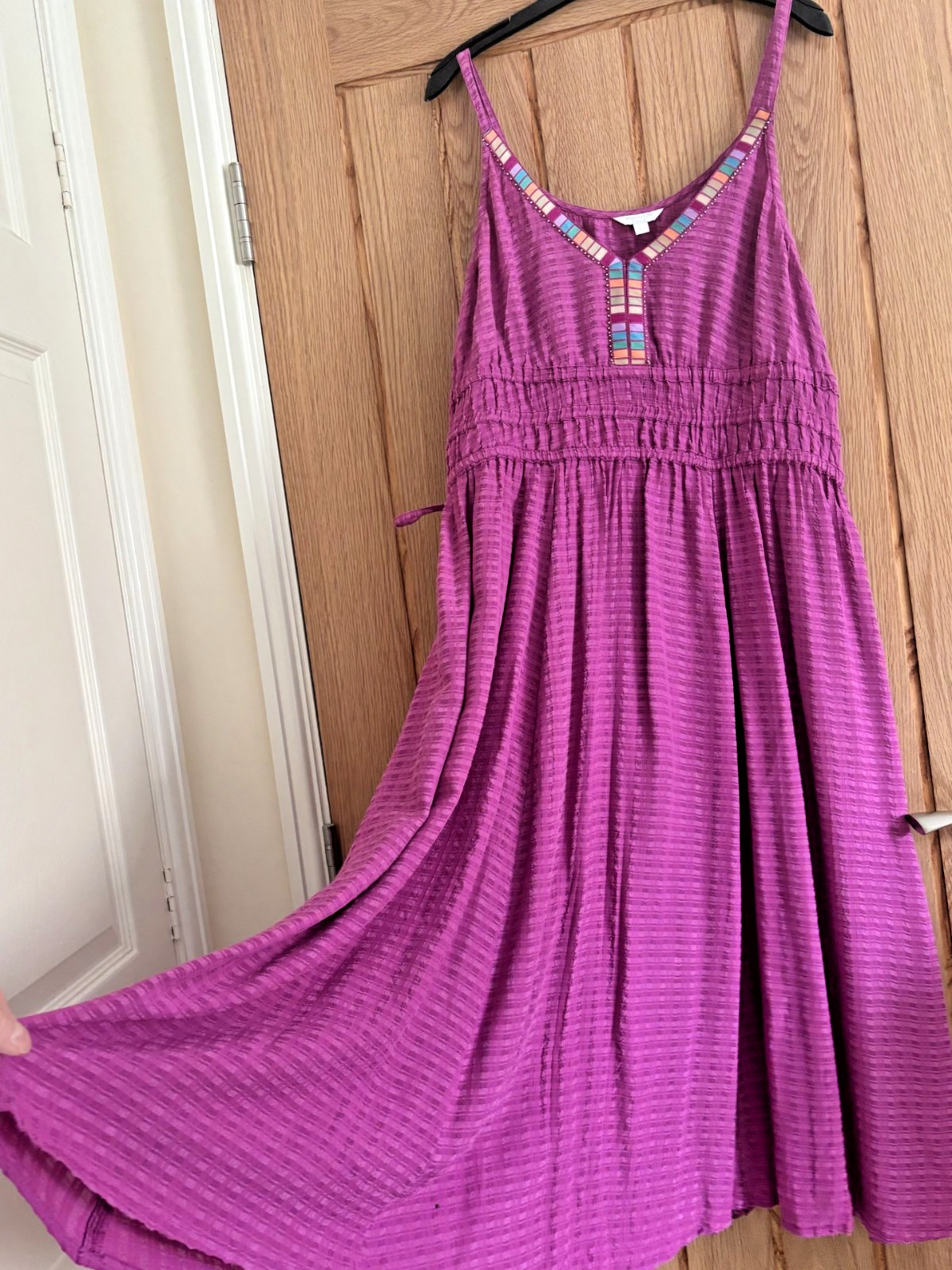 Monsoon Purple (Dark Magenta Pink) Textured Midi Length Sun Dress, Size L, 16-18