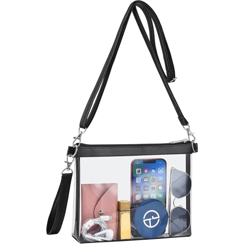 Clear PVC Crossbody Bag Stadium Approved Square Purse for Women Trendy