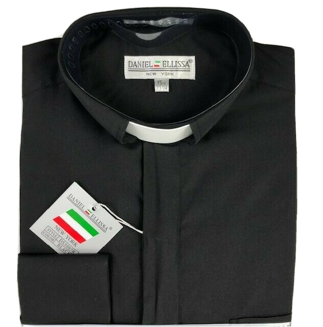 Daniel Ellissa Men Clergy Banded Collar Shirt Black White Tab Sizes 14.5 -22.5