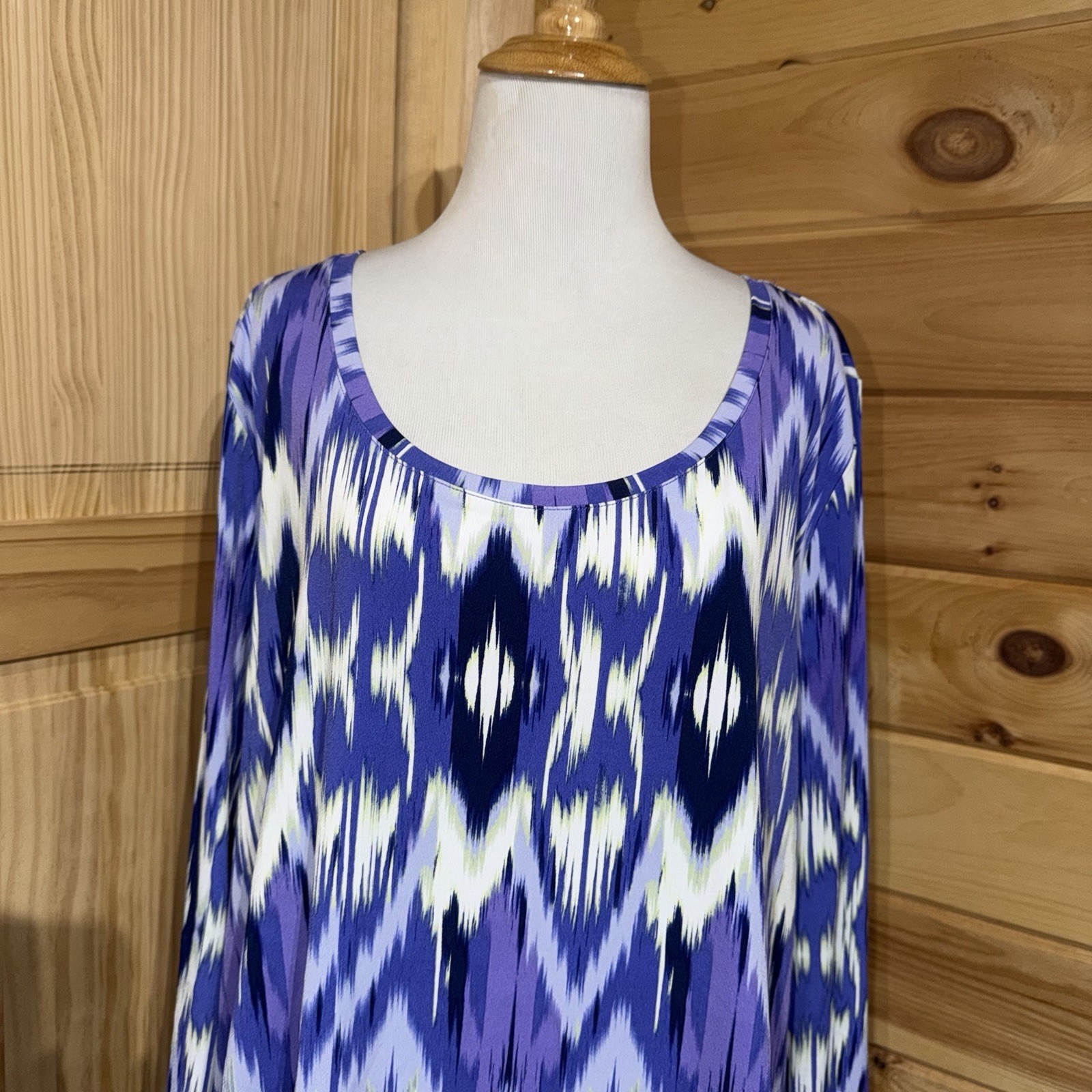 CHICO’S Purple Multi Brushed Feather Ikat Zipper Back Top Shirt Size 3 (XL)