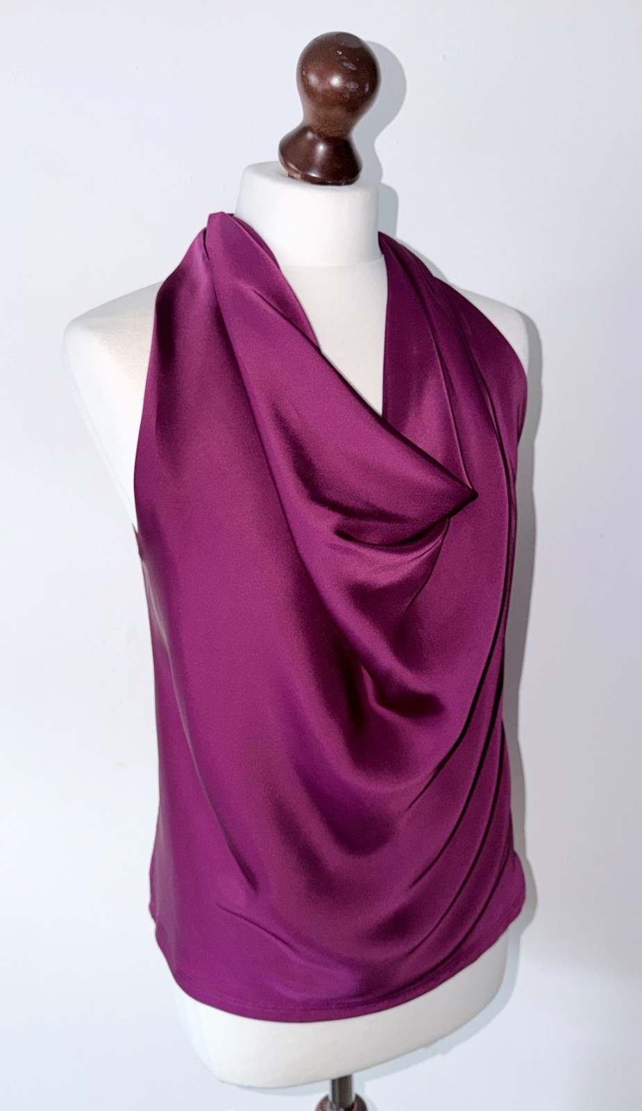 Reiss Laura Bow Detail Satin Sleeveless Cowl Neck Top In Berry Size 14 RRP £115