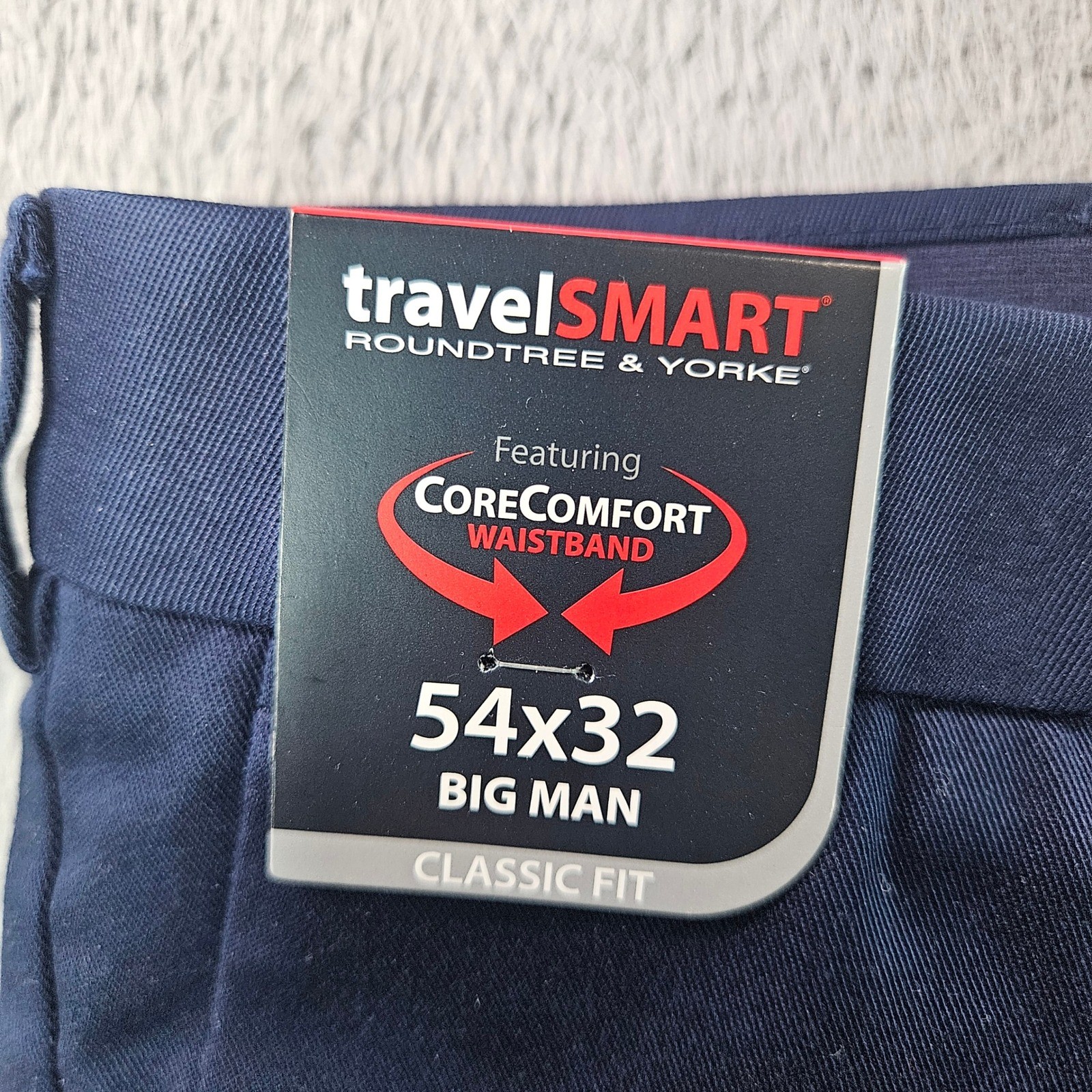 Roundtree & Yorke TravelSmart Mens 54×32 Big Man Classc Fit Navy Chino Pants NEW