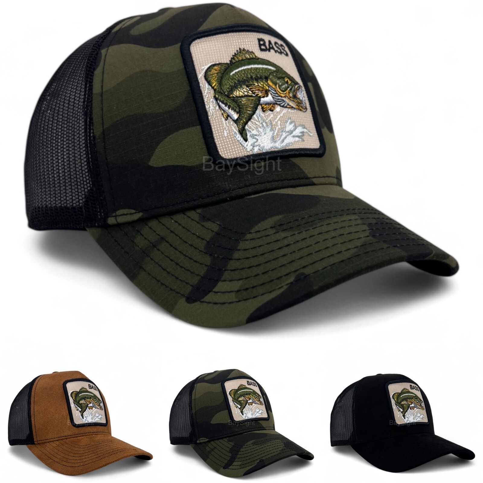 Baseball Cap Mens Snapback Adjustable Mesh Trucker Hat Animal Bass Fishing Patch