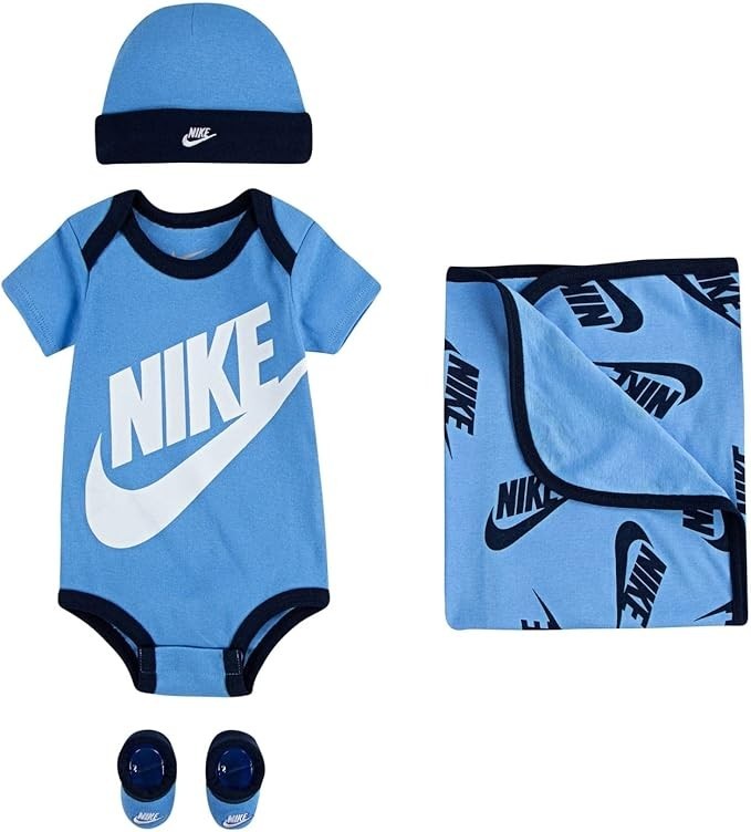 Nike Baby (0-6M) 4 Piece Set – Blanket/Bodysuit/Hat/Booties (2542), O2(C459T)