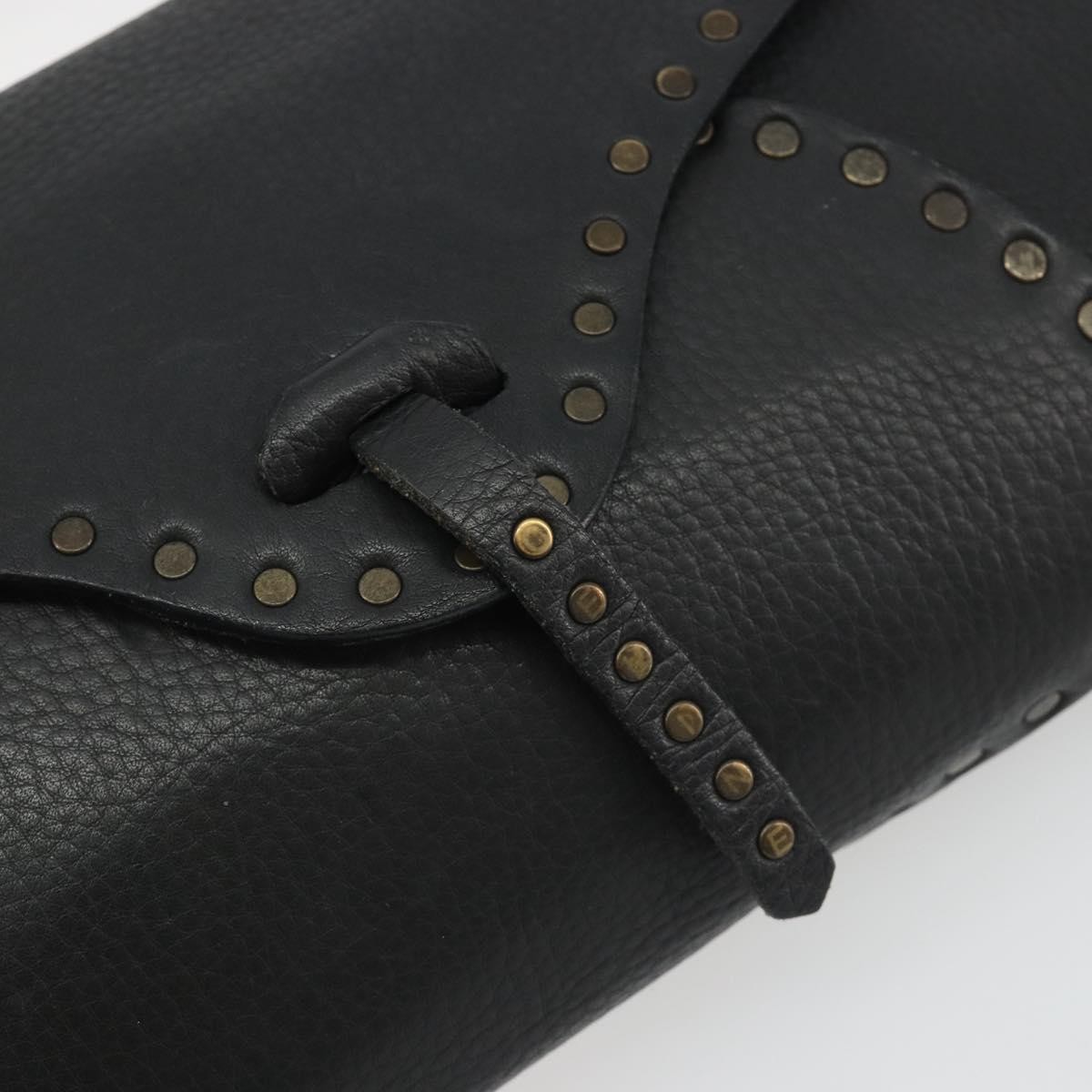 CELINE Shoulder Bag Leather Black Auth 188867V