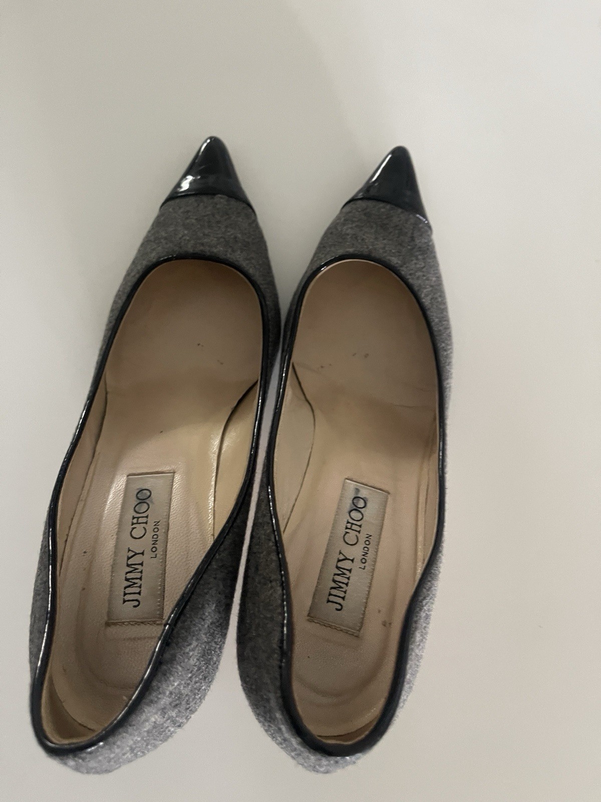 Jimmy Choo London Gray Wool Pointed Toe Pumps EU 37 US 7 Designer Classic Heels