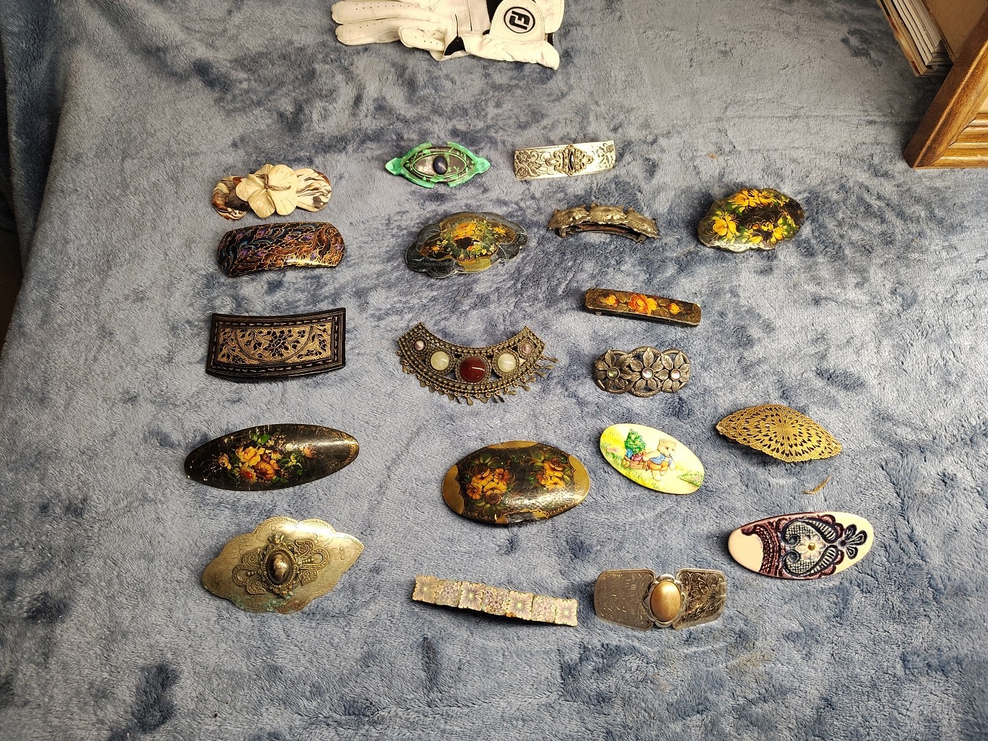 Made In France Large Hair Clip Brass Silvertone Vintage Enamel Lot Of 19 Look