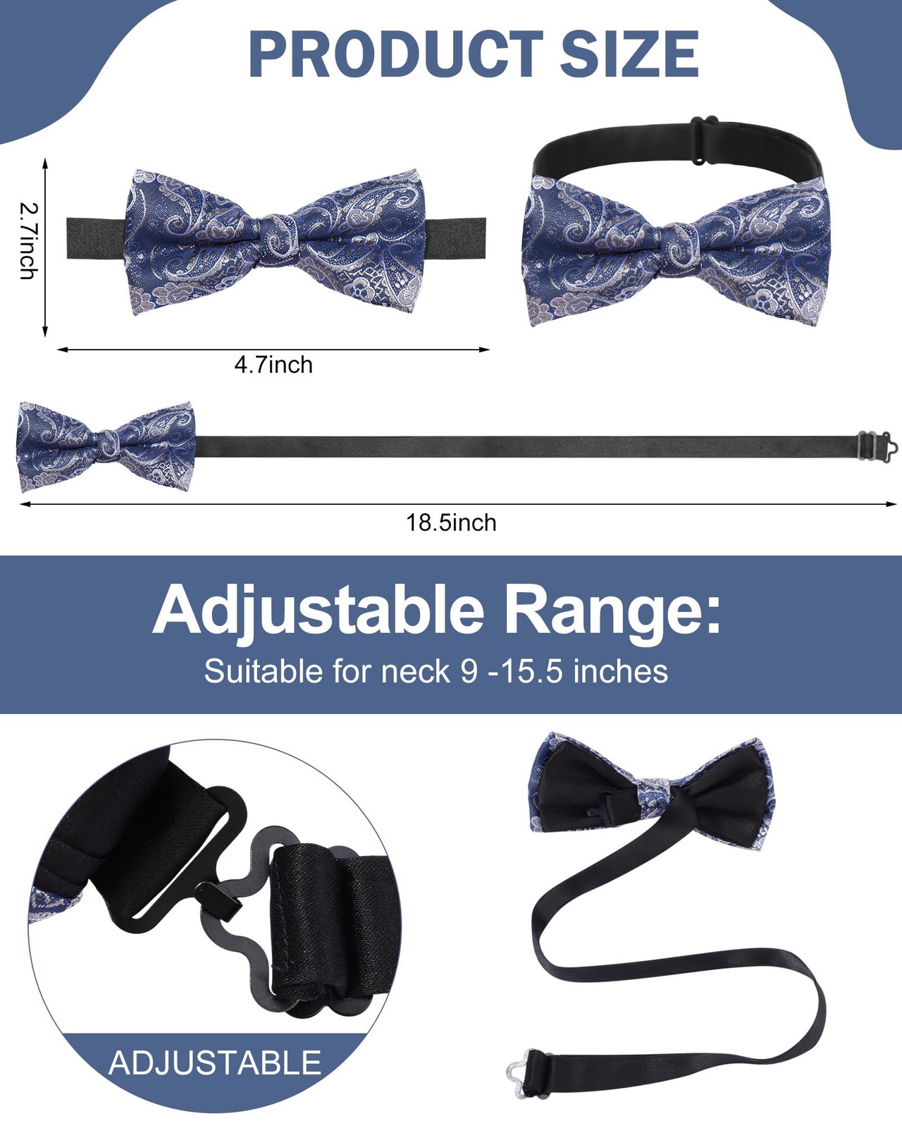 20 Pcs Bow Ties for Men Pre Formal Satin Bowties Set with Adjustable Neck Ban…
