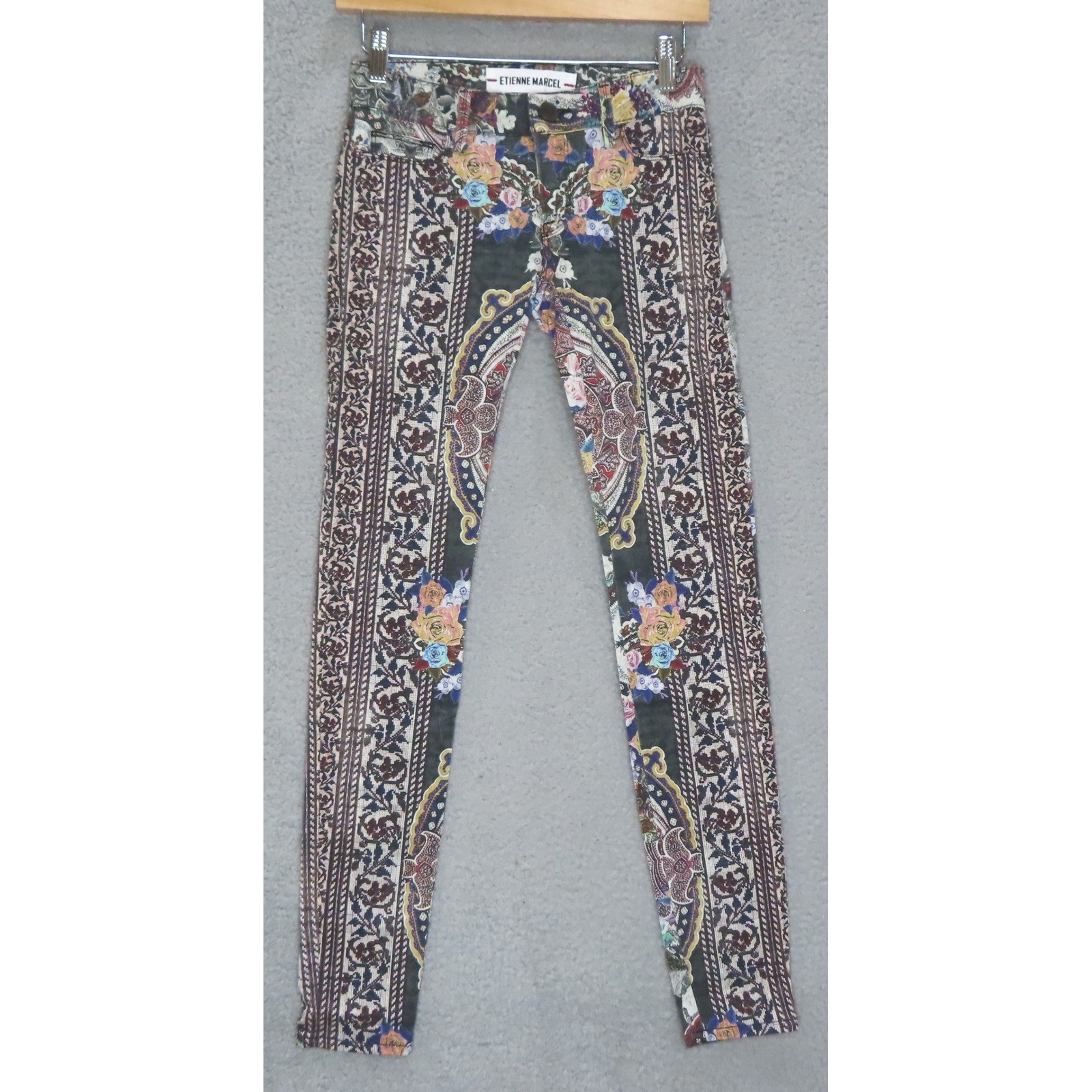 Etienne Marcel Floral Paisley Mixed Print Skinny Jeans Lux Boho Multi-Color 24