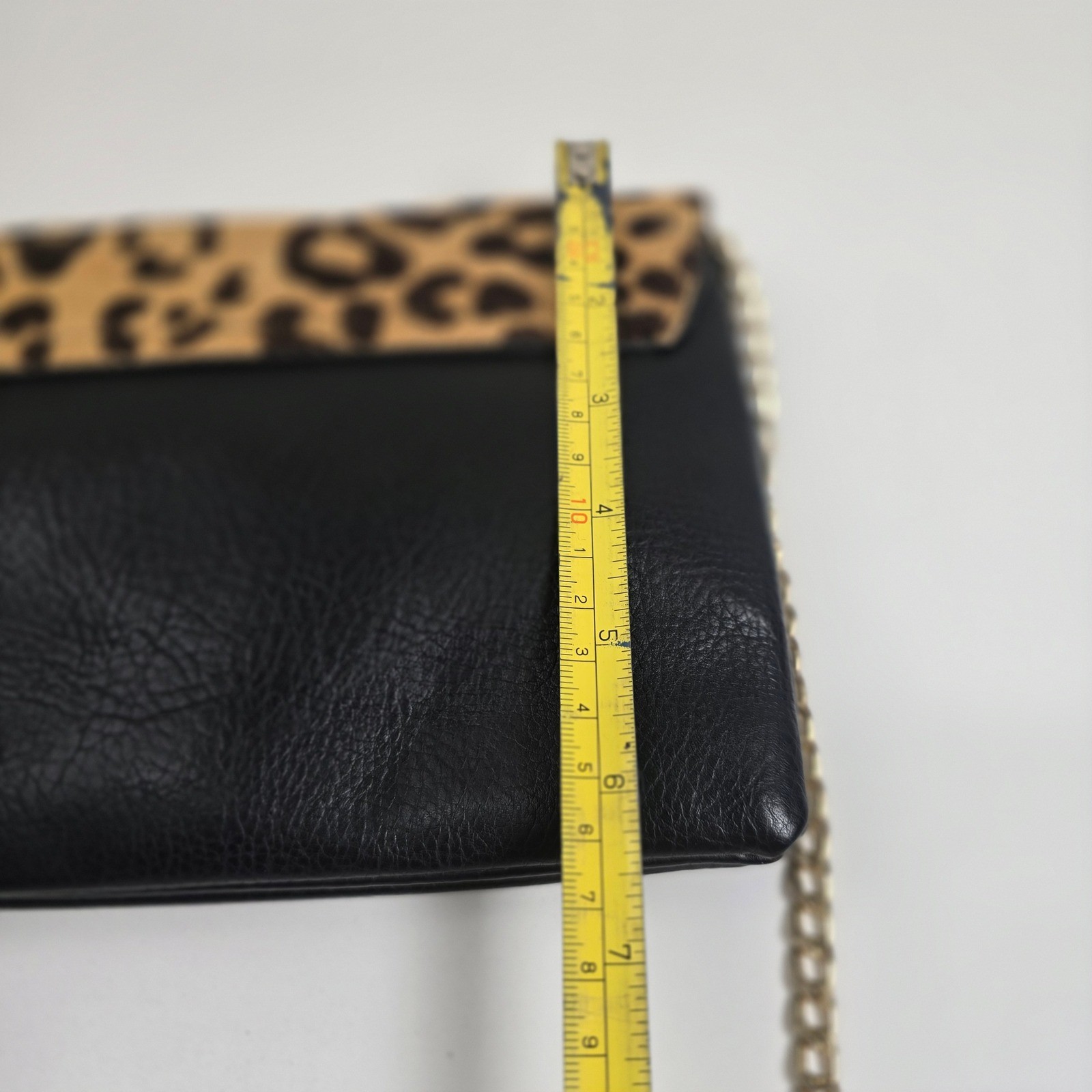 Madison West Calf Hair Leopard Print Crossbody Clutch Bag Black Vegan Leather