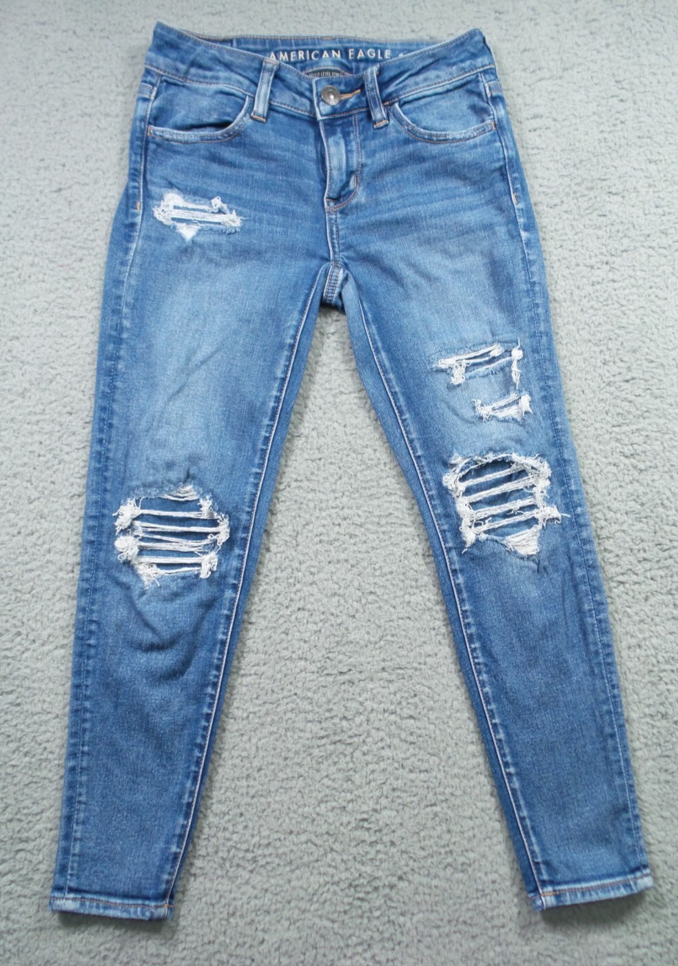 American Eagle Jeans Womens Size 00 Extra Short Blue Denim Jegging Distressed