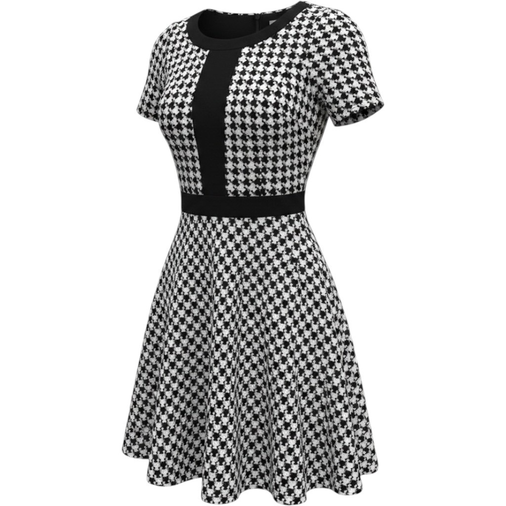 Dan Chau Black White Houndstooth Fit & Flare Mini Dress XS Preppy Classic Dressy