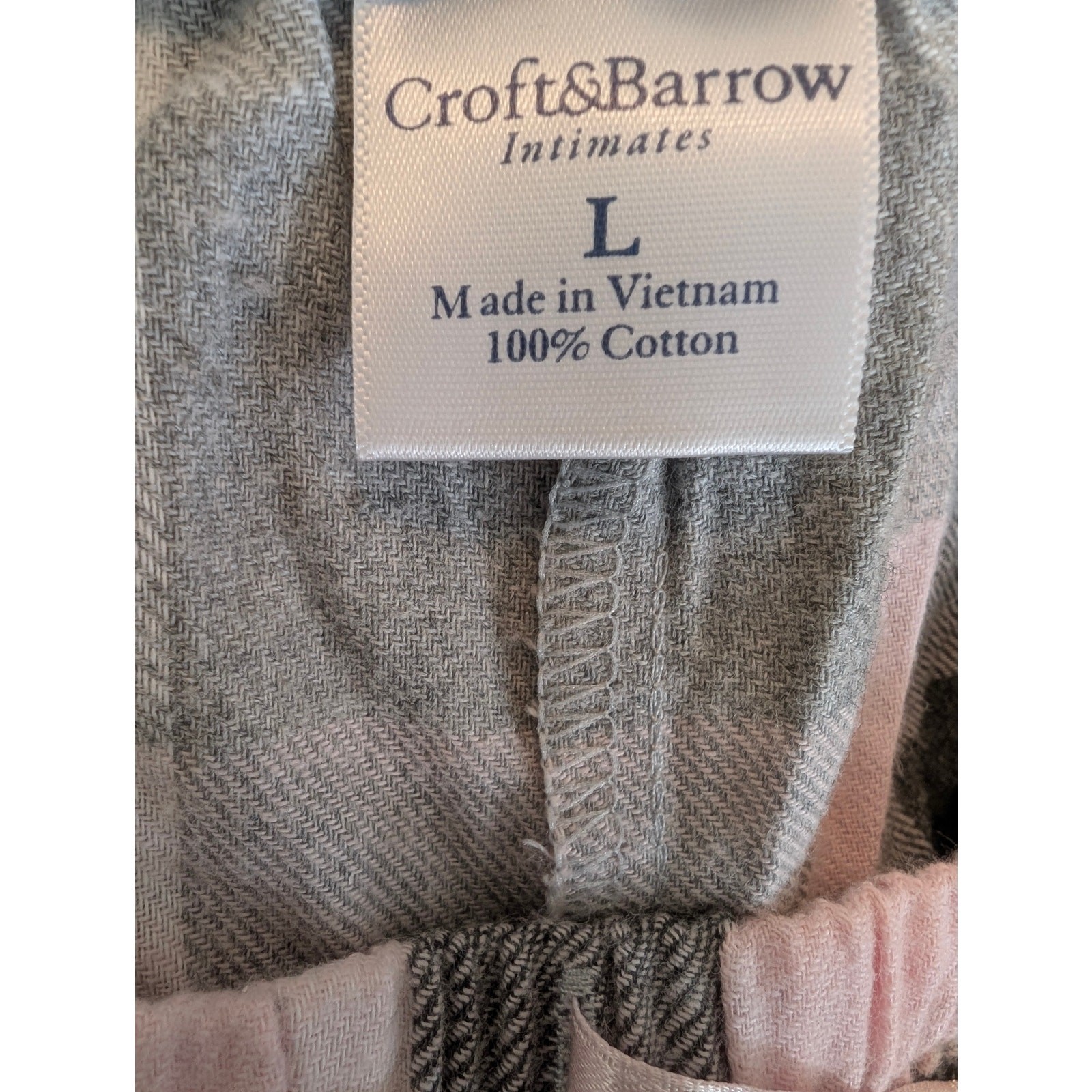 Croft & Barrow Pajama Set Womens Large L Pink Grey Plaid Cotton Sleepwear 2pc
