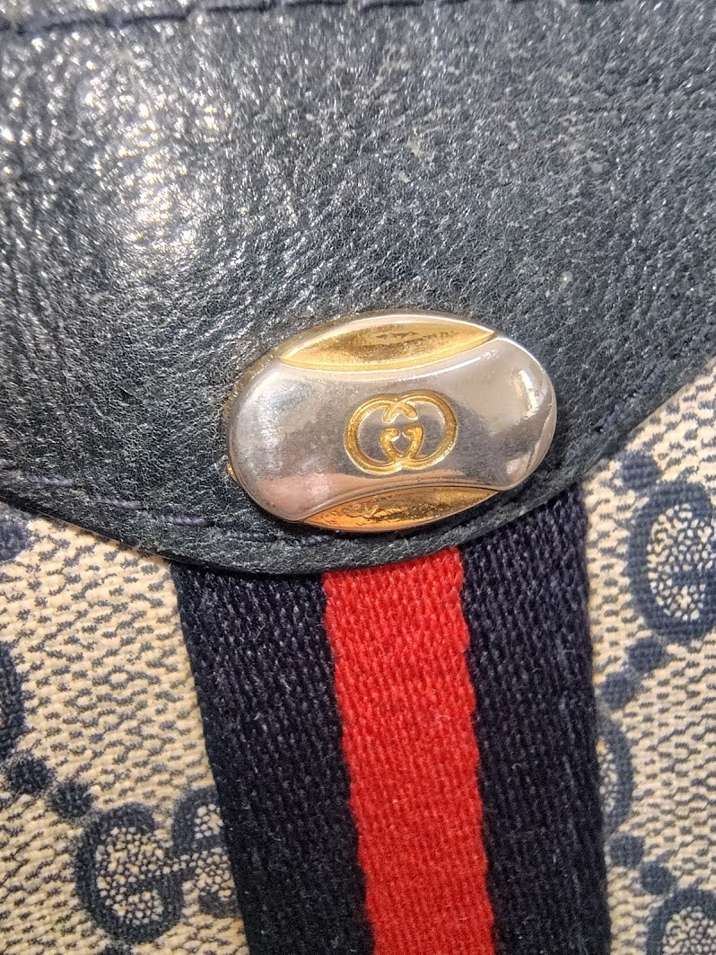 Vintage Gucci Hand Bag Sherry Navy Mini Boston Bag PVC Authentic 446T0403